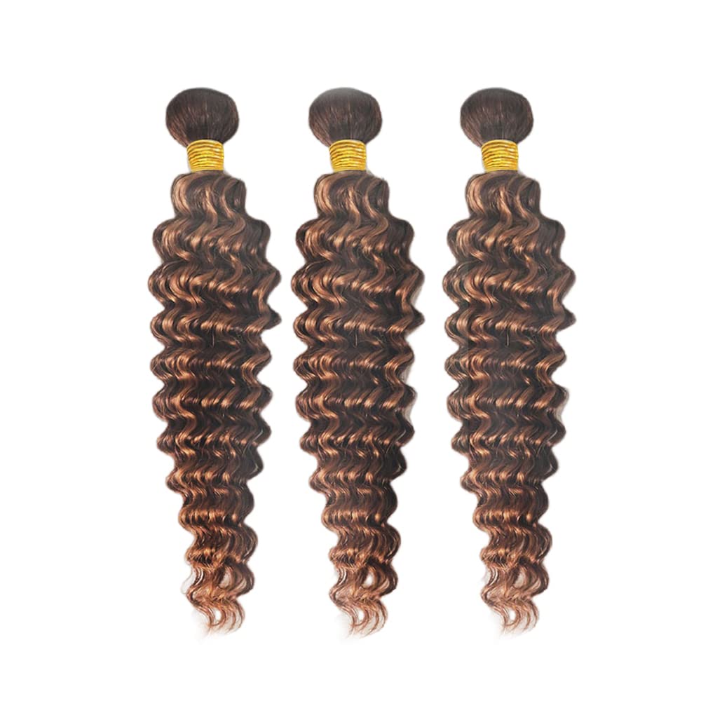 34 34 34 Inch P4/30 Bundle Highlight Deep Wave Bundles Human Hair Unprocessed Virgin Hair 3 Bundles Brown Mixed With Light Brown Bundle