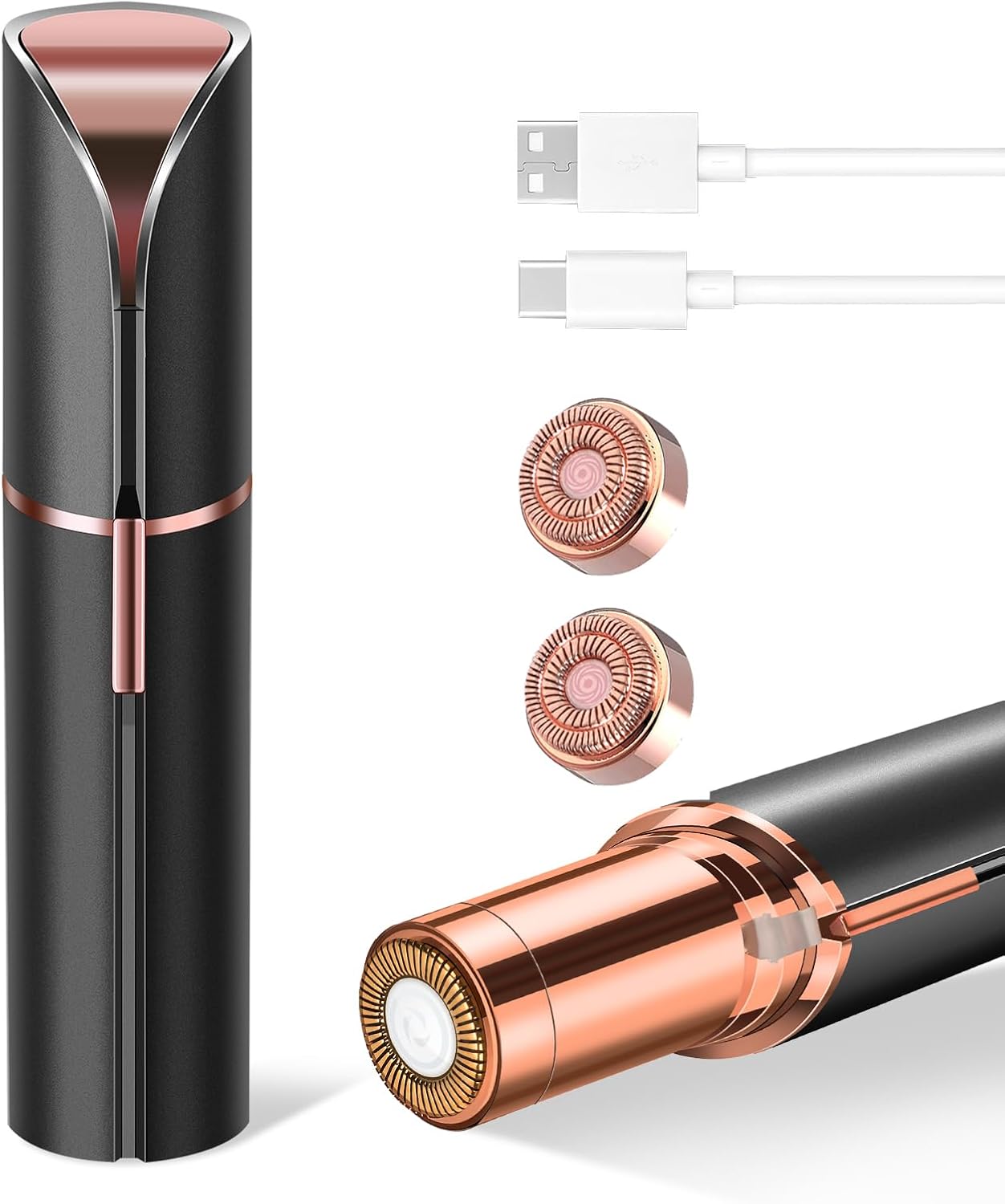 Flawless Facial Hair Removal Device - Portable & Painless Hair Remover for Women | Rechargeable with 2 Replacement Heads