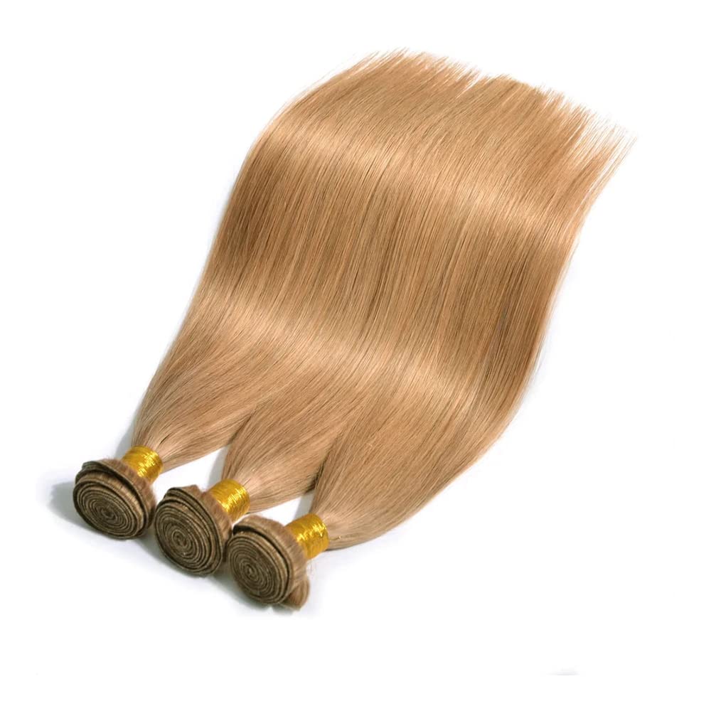 28 30 32 Inch 27 Straight Bundles Human Hair Honey Blonde Bundles Peruvian Unprocessed Virgin Hair Extensions Blonde Straight Hair Weave