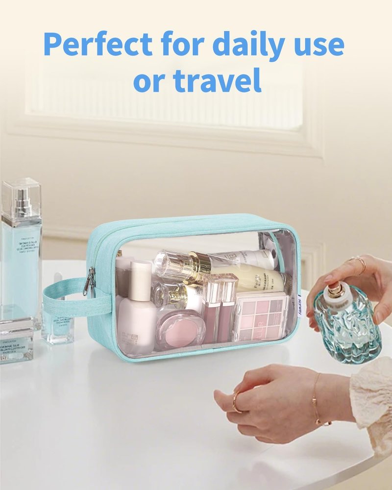 Clear Travel Toiletry Bag - Makeup Organizer with Zipper | Versatile Pouch for Skincare, Snacks & More - Green