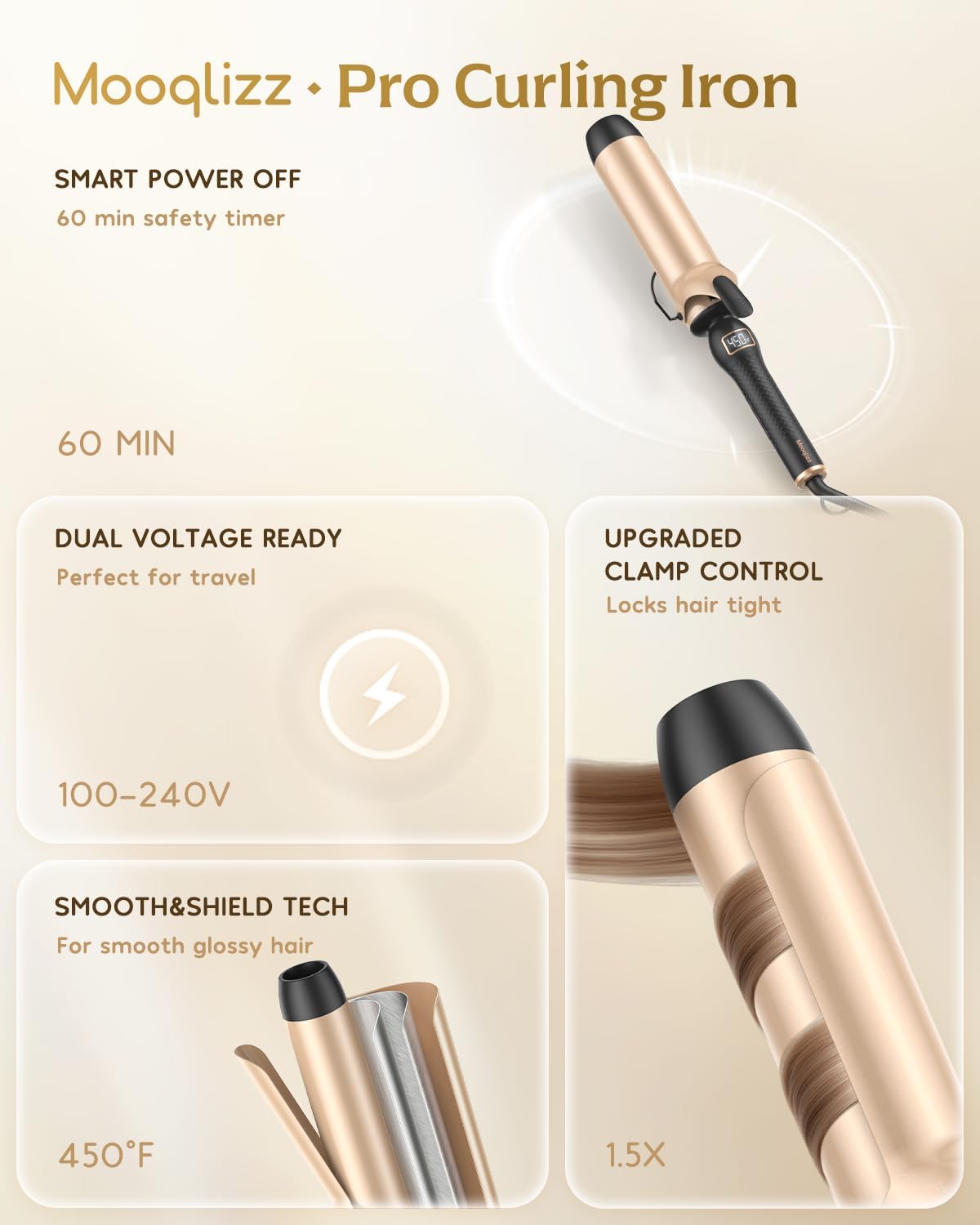 Professional Curling Iron - 2 Inch Large Barrel Wand for Long Hair | MCH Heating, 12 Temp Settings, Dual Voltage, Black