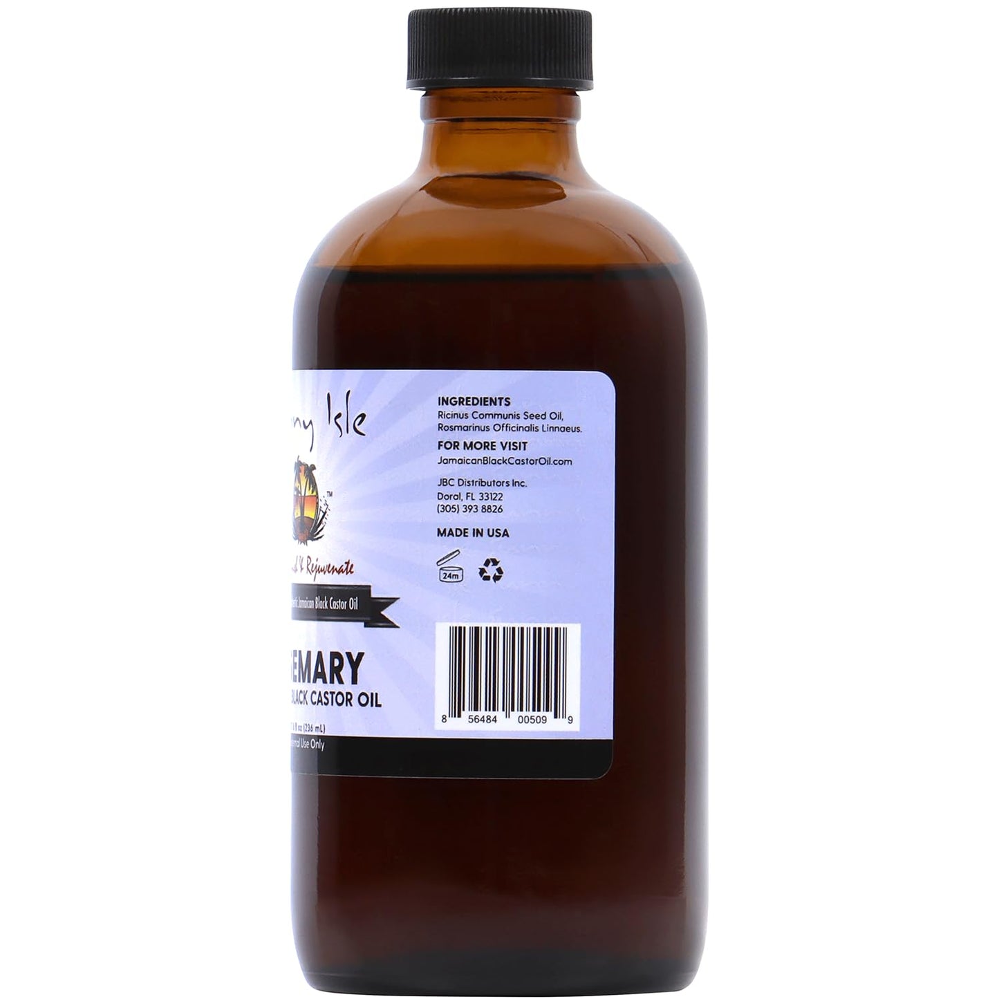 Sunny Isle Rosemary Jamaican Black Castor Oil 8oz | Hair Growth Formula | For Scalp & Gentle Acne-Prone Skin Care | Hot Oil Treatment