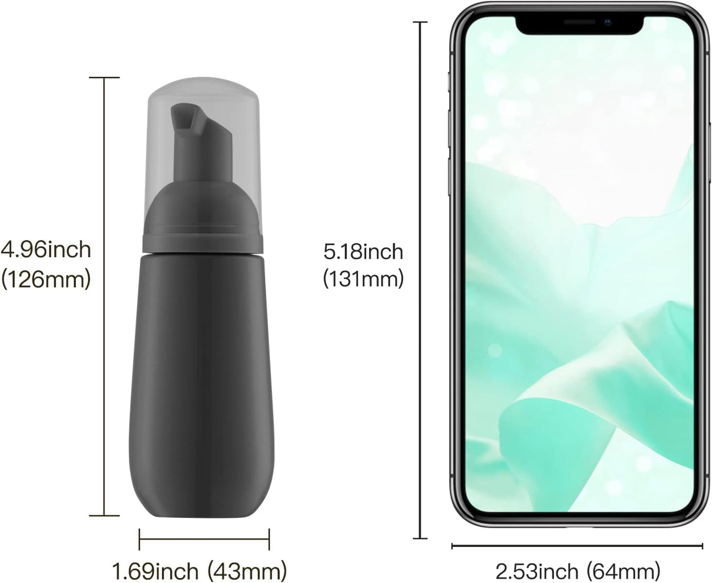 Empty 2oz Foam Bottle - Travel Foaming Pump Dispenser for Hand Soap & Shampoo | 3-Pack, Black