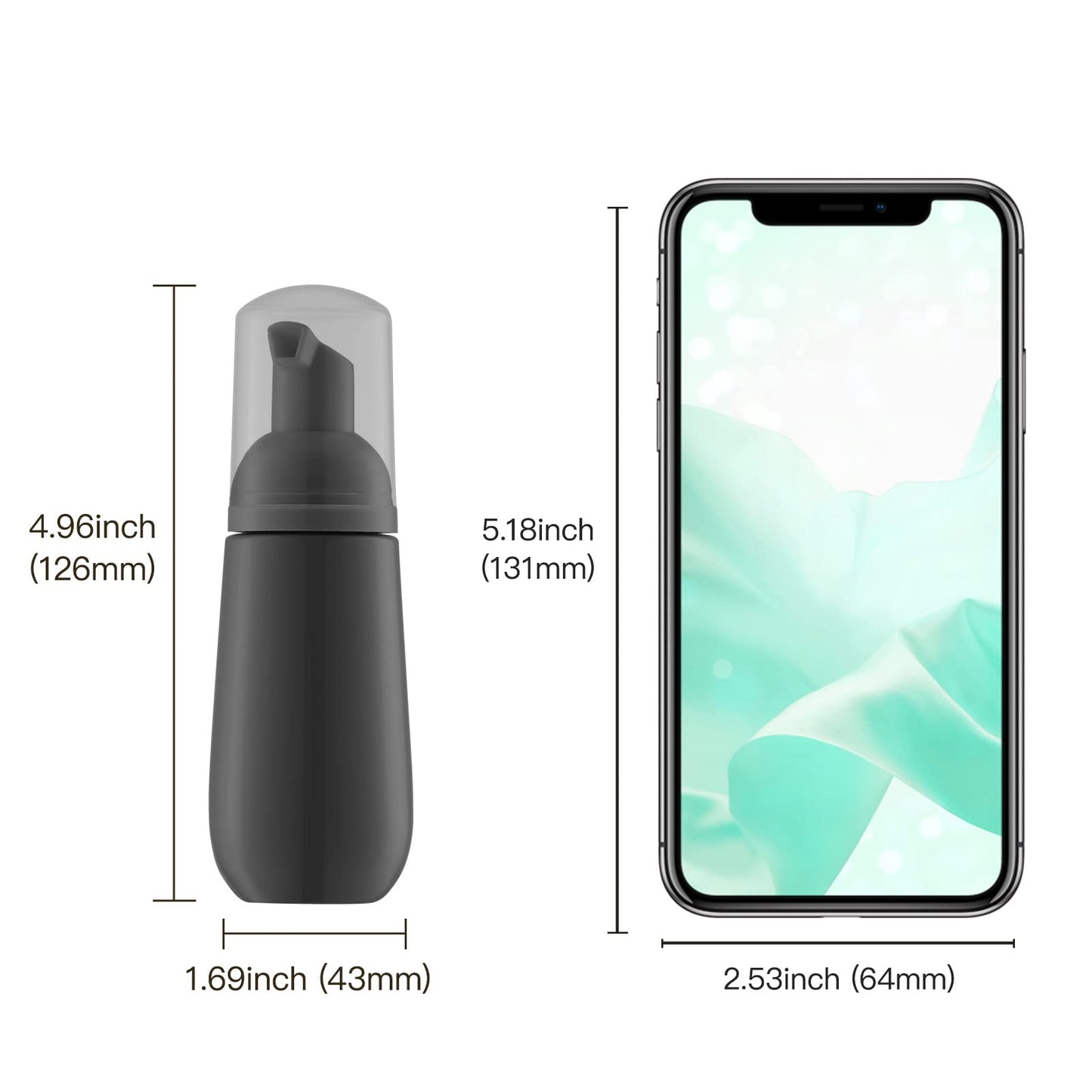 Owlyee 2oz Foam Bottle, Empty Travel Foaming Pump Dispenser for Hand Soap, Lash Cleanser, Shampoo (3PCS, Black)