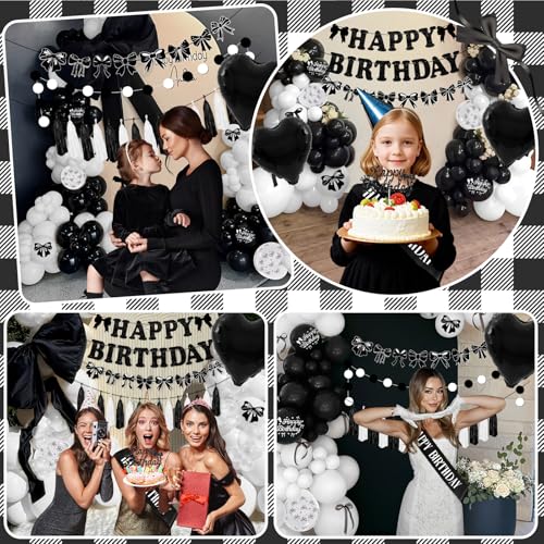 Black Bow Birthday Party Decorations Set - 35pcs Kit with Banner, Balloons, Cake Topper & Accessories