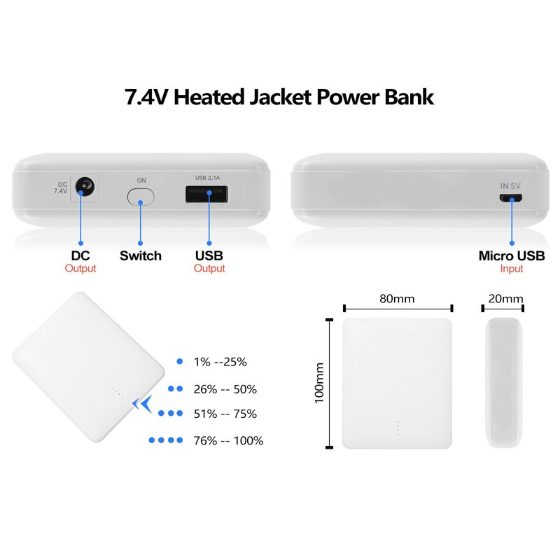 Smarkey 7.4v 5000mAh Heated Jacket Battery with Charger Cable Replacement Backup Pack for Hoodies, Vests, Down Coat