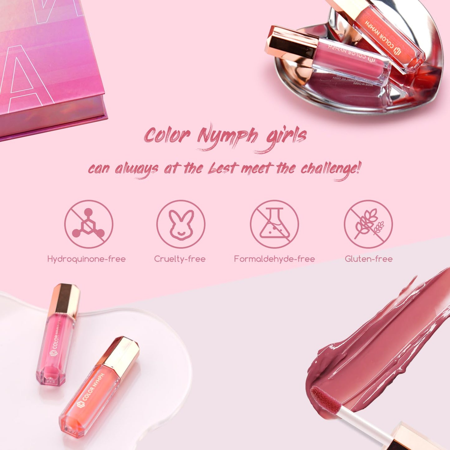 16 PCS Lip Gloss Set - Shimmery Long-Lasting Colors for Women & Girls | Iridescent Pink