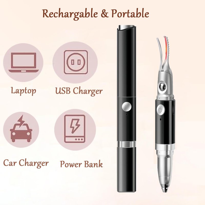 Heated Eyelash Curler - 2 in 1 Eye Lash Curler and Eyebrow Trimmer for Women with 2 Temperature Modes, USB Rechargeable Electric Eyelash Curler, Anti-Burn Design, Ideal Gift for Women(Black A1)