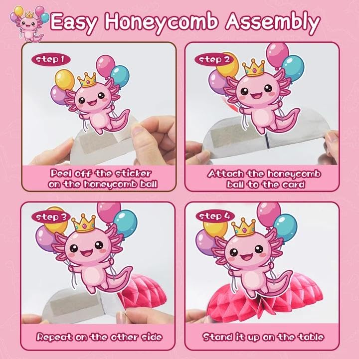 Axolotl Birthday Party Decorations - 22 Pcs Kit with Banners & Swirls