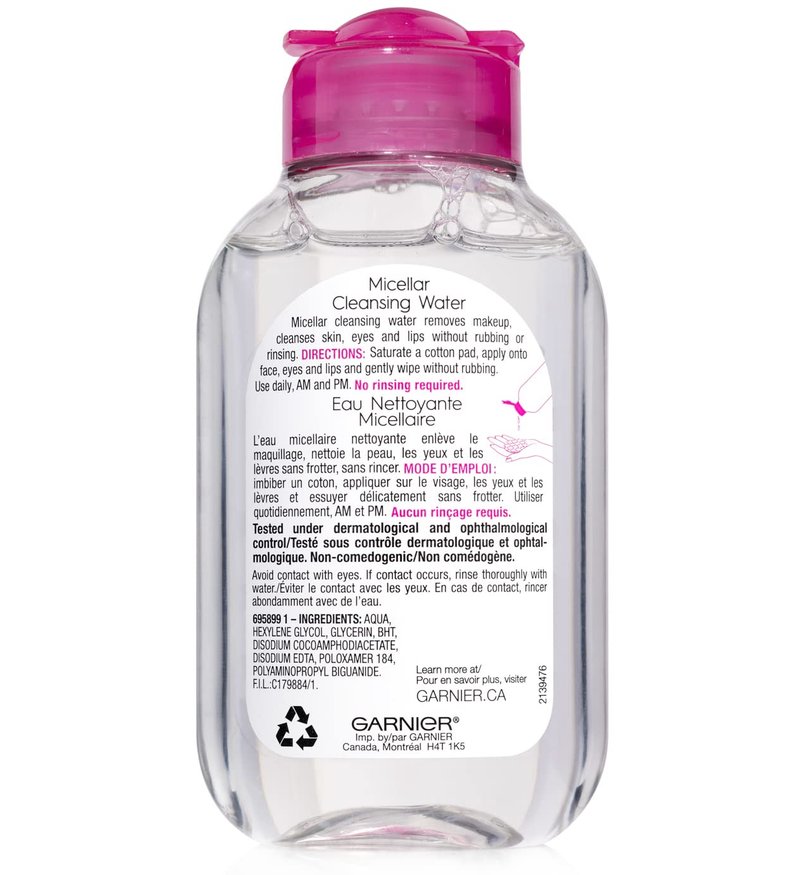 Garnier Micellar Cleansing Water - All-in-One Makeup Remover & Facial Cleanser for All Skin Types | 3.4 Fl Oz (100mL)