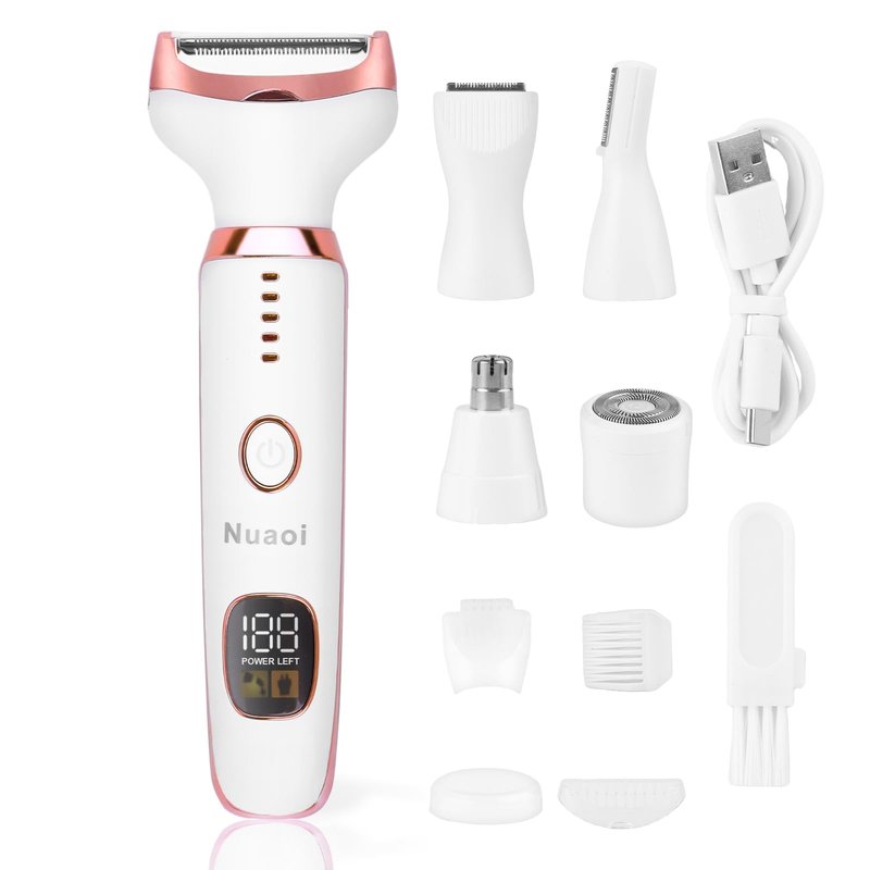 Electric Shaver Razors for Women - 5 in 1 Bikini Trimmer for Women Body Hair Trimmer Facial Hair Removal Cordless Rechargeable Body Shaver for Face Chin Arms Underarm Legs Arms Eyebrow