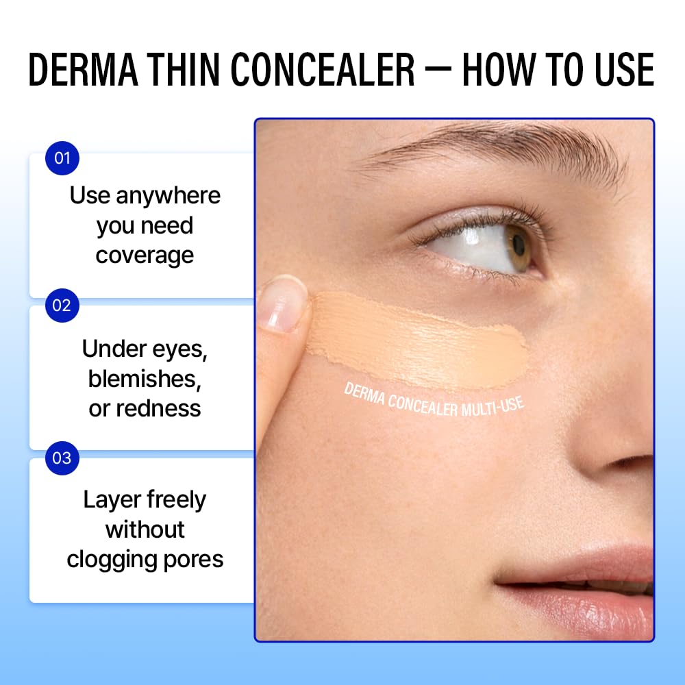 Derma Thin Concealer #0.1N (Fair Beige) - Lightweight, Long-Lasting Formula for Sensitive Skin | 0.17 fl oz