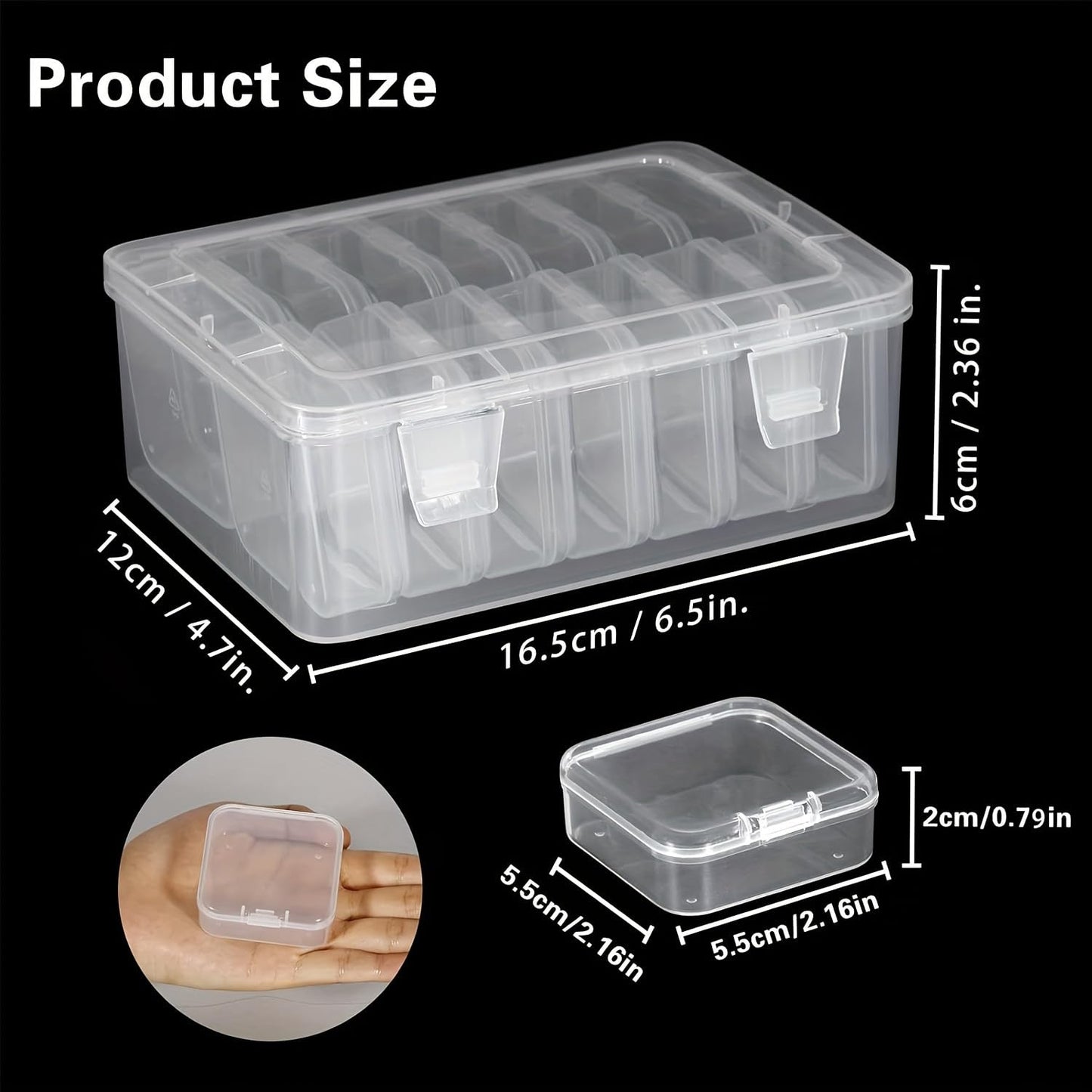 Generic Small Modern Clear Plastic Storage Box, 14 Pieces, Hinged Lid, Rectangle, 4.7 x 4 x 2.36 Inches, 14 Liters, For Arts & Craft, Cosmetic & Make-Up, Trading Card, Storage