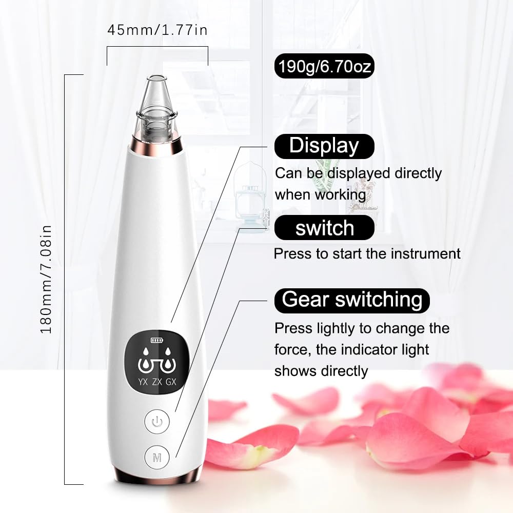 Blackhead Remover Pore Vacuum for Face & Nose, Blackhead Extractor with 3 Adjustable Suction Levels, 6 Removal Tools, USB Rechargeable Facial Pore Cleaner for Women & Men (White)