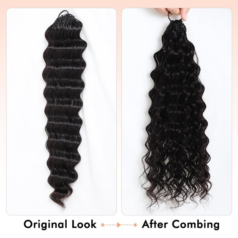 Deep Wave Human Crochet Hair - Pre-Separated & Pre-Looped | 18 Inch, 60 Gram, Natural Black for Black Women