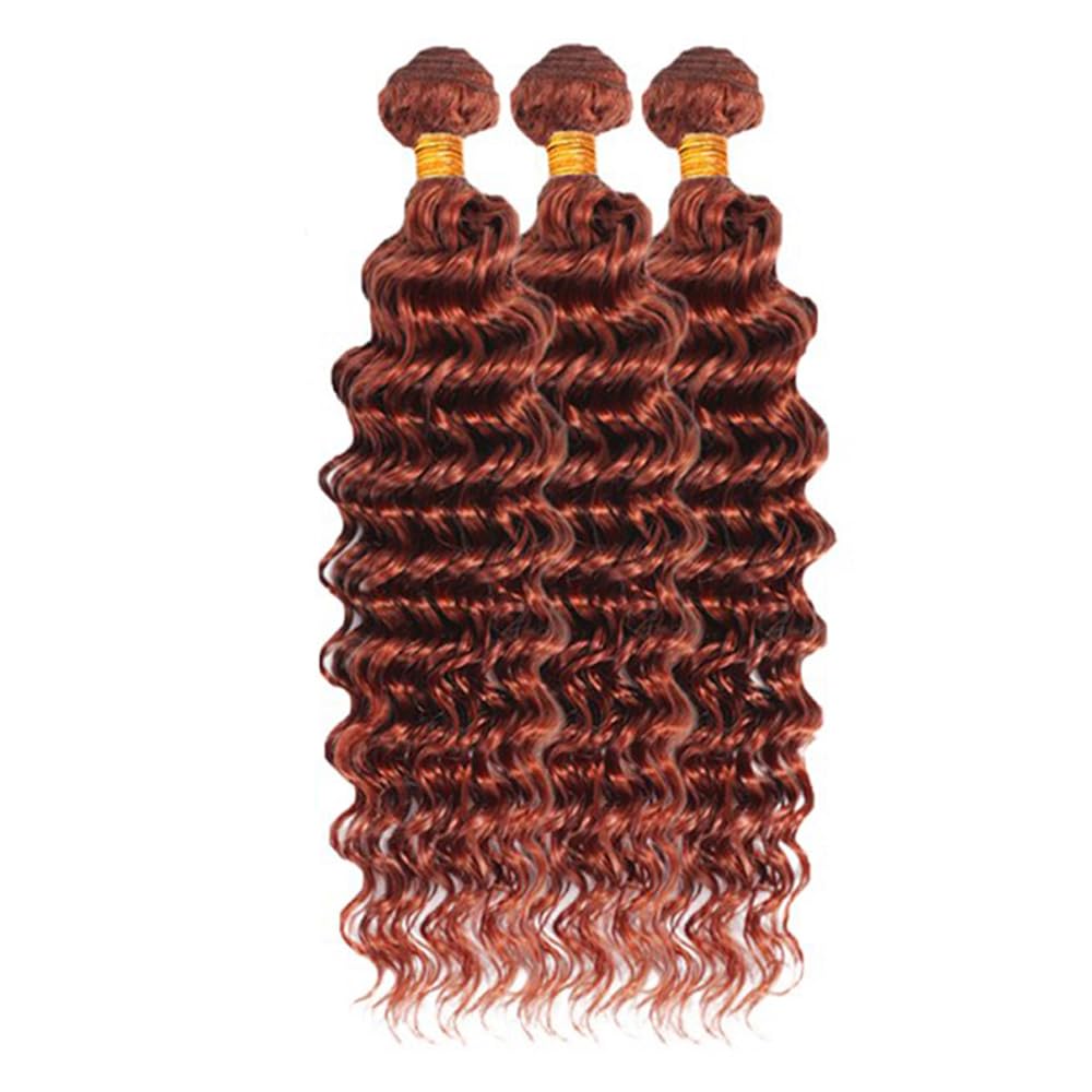 Reddish Brown Bundles Copper Deep Wave Bundle 24 26 28 Inch Color 33 Human Hair Length 3 Bundles/150g #33 Deep Wave Bundle Peruvian Virgin Hair Extensions