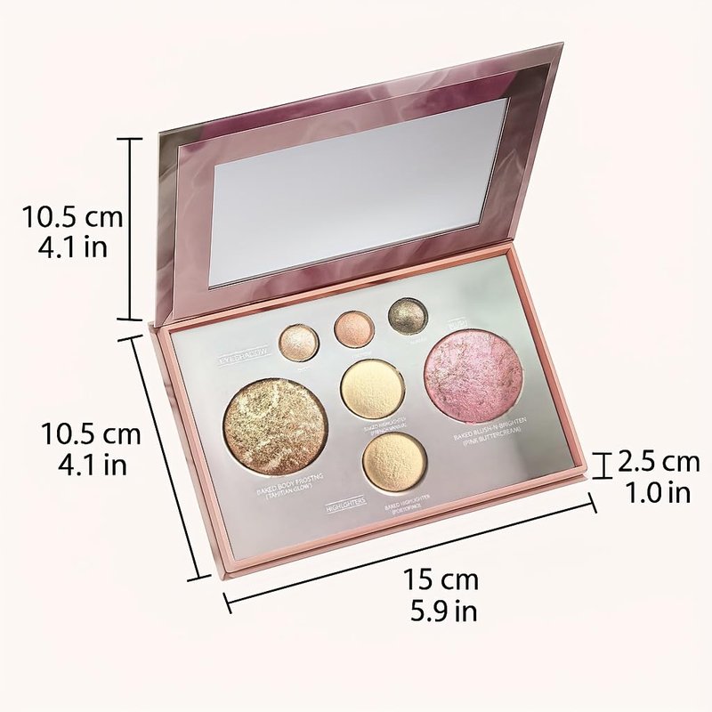 All-in-One Makeup Palette - 7 Color Baked Face Palette with Bronzer, Blush, Highlighters & Eyeshadows | Shimmer Travel Kit with Mirror