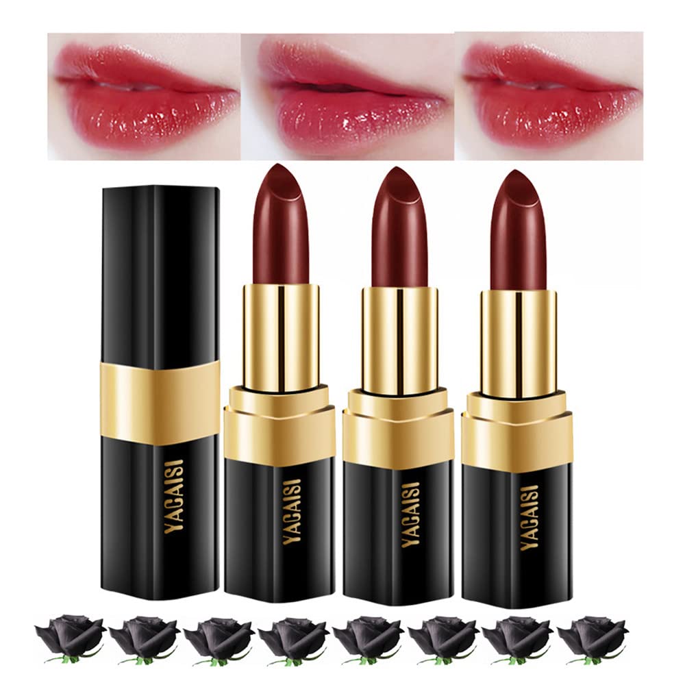 Go Ho Black Color Changing Magic Lipstick,Natural Lip Stain Gloss Moisturizing Long Lasting Lip Balm Labiales Magicos Nutritious Lipstick For Women(Black Rose Changing Red)