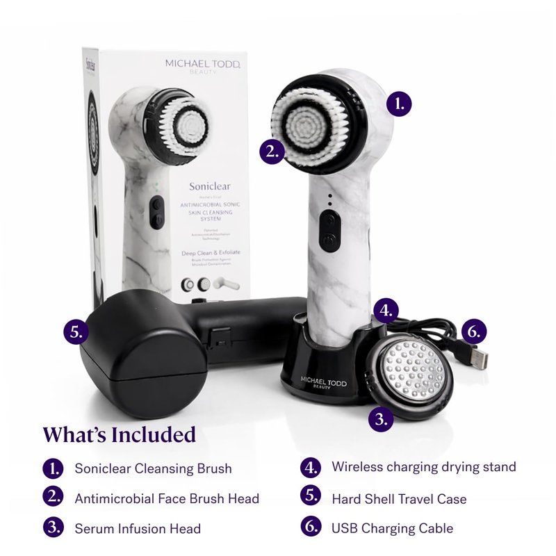 Michael Todd Beauty Soniclear Allure 2026 Reader’s Choice Award Winner Facial Cleansing + Exfoliation Brush System with Antimicrobial Protected Bristles, 4 Speeds, Serum Infusion Head + Travel Case
