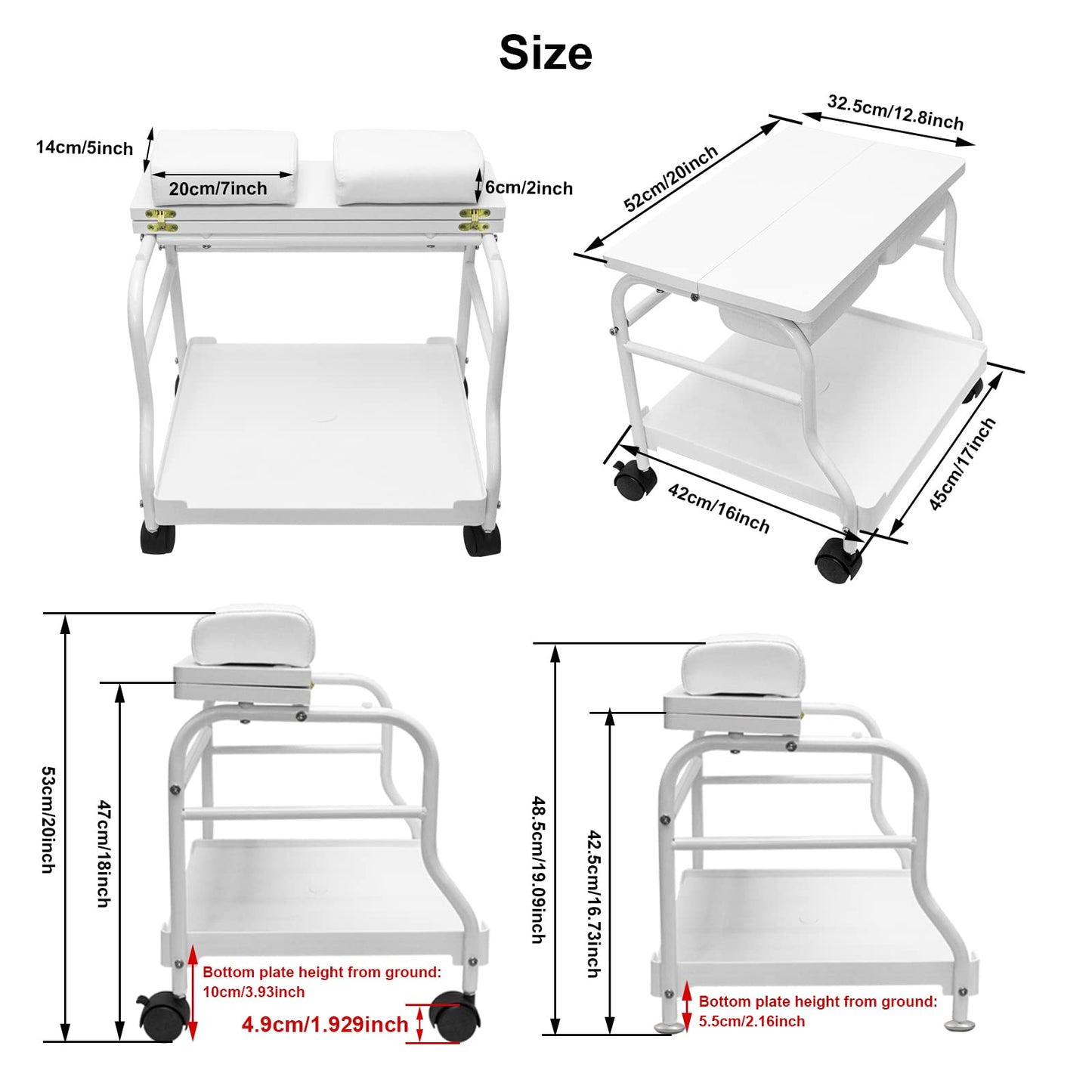 Beauty Salon Nail Or Foot Bath Spa Portable Esthetician Trolley Cart for Foot Rest Pedicure Manicure Funiture Massage Table Salon Supplies 2 Way Use 3 Color Option Elitzia (White)