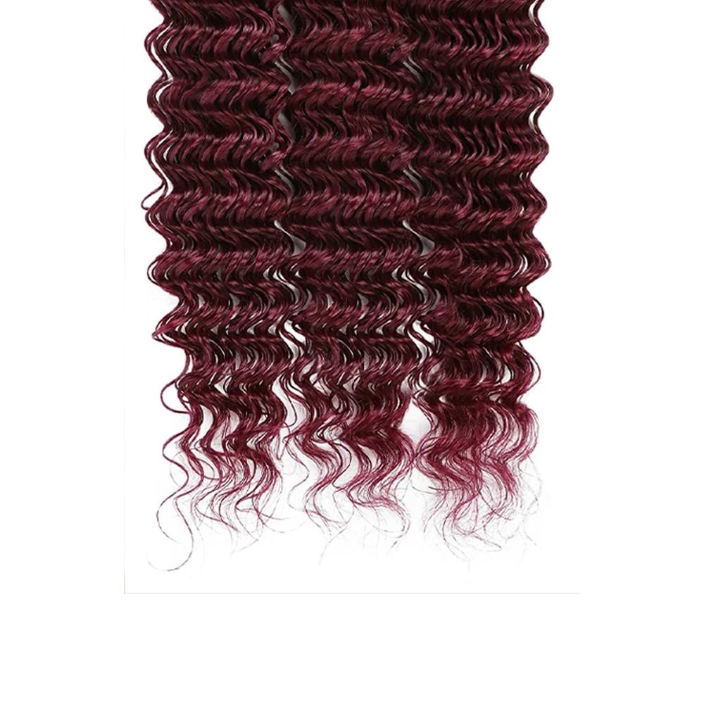 20 20 20 Inch #99J Burgundy Human Braiding Hair for Boho Braids Deep Curly 150g 3 Bundles/Pack Boho Human Hair for Braiding Red Deep Wave No Weft Extensions Knotless Human Boho Braiding Hair