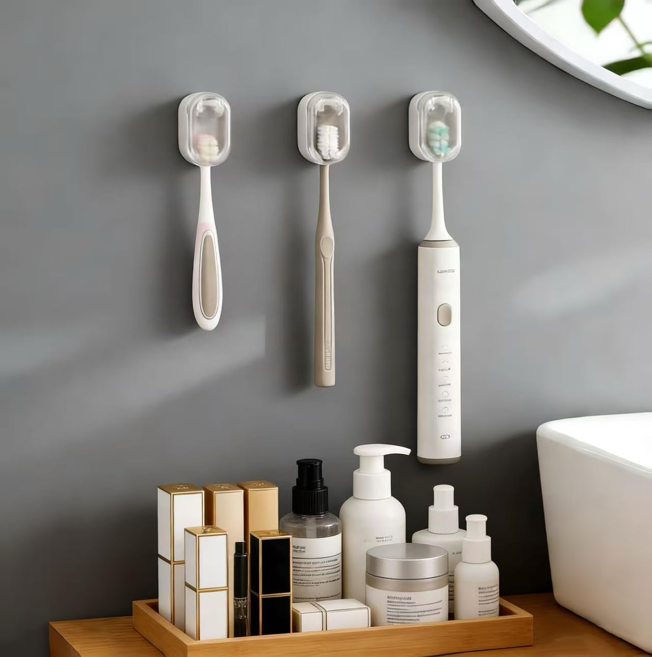 Zyfhaiz 3 PCS Wall Mounted Toothbrush Holders for Bathrooms, Electric Toothbrush Holder with Cover, Dustproof Suction Cup Shower Holder, Single Storage Case for Family & Travel (White 3pcs)
