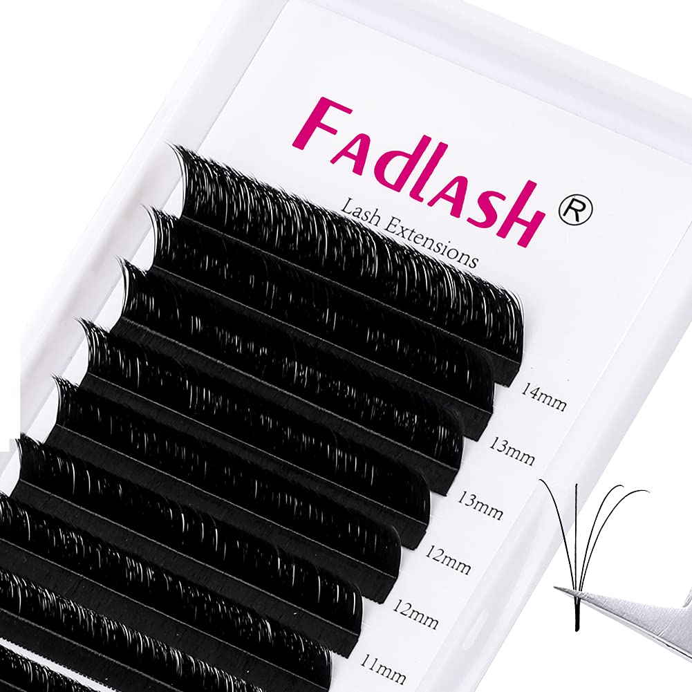 Easy Fan Lash Extensions - D Curl 0.07 Volume Mixed Trays | Soft Individual Lashes 8-14mm