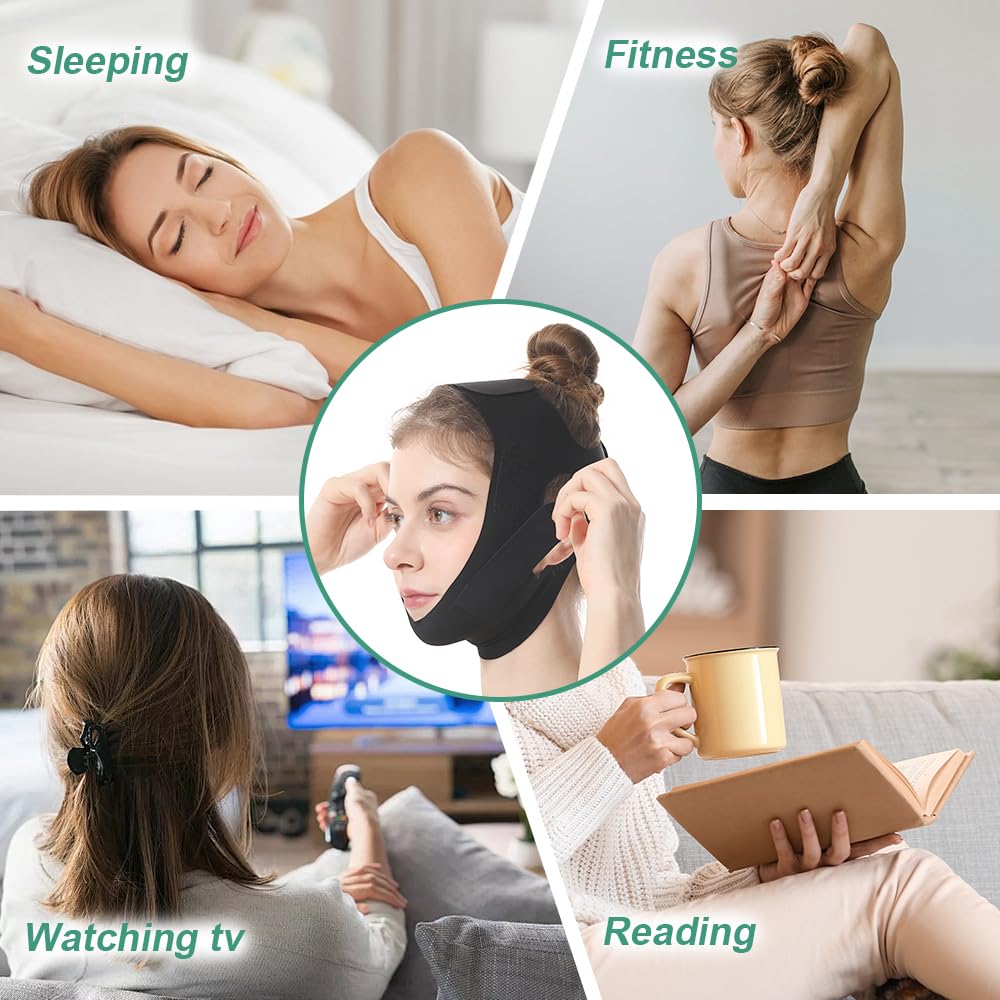 Chin Strap for Sleeping, Reusable Double Chin Reducer, V Line Lifting Mask, Jaw Strap, Jawline Shaper, Jaw Exerciser for Women, Black