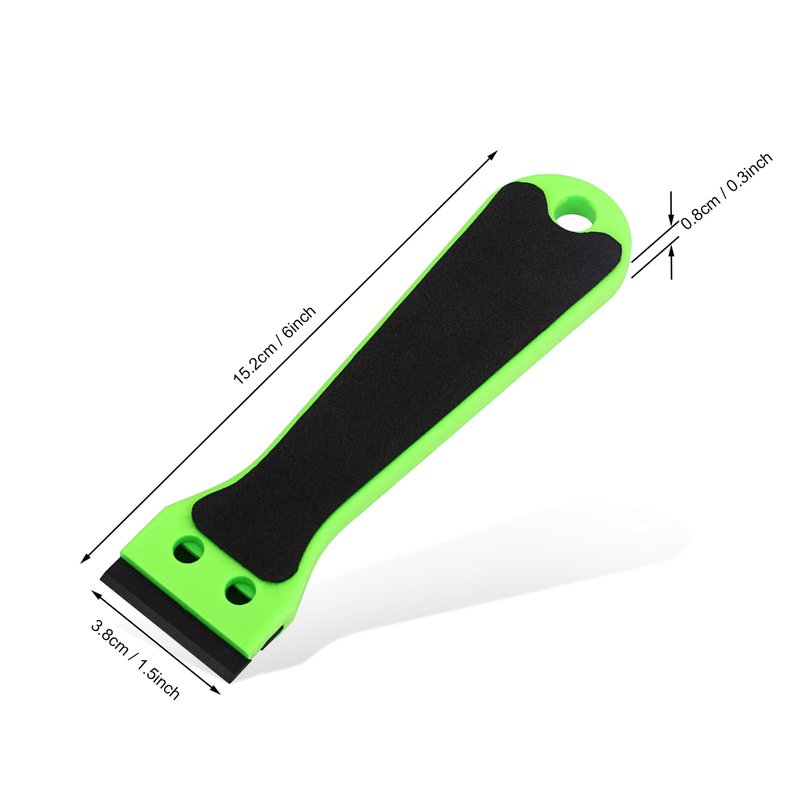 EHDIS 2pcs Plastic Razor Scraper 6-inch Long Handle Adhesive Remover Tool with 100 Double-Edge Blades for Window Tint Vinyl Scraper Decal Sticker Glue Remove (Neon-Green)