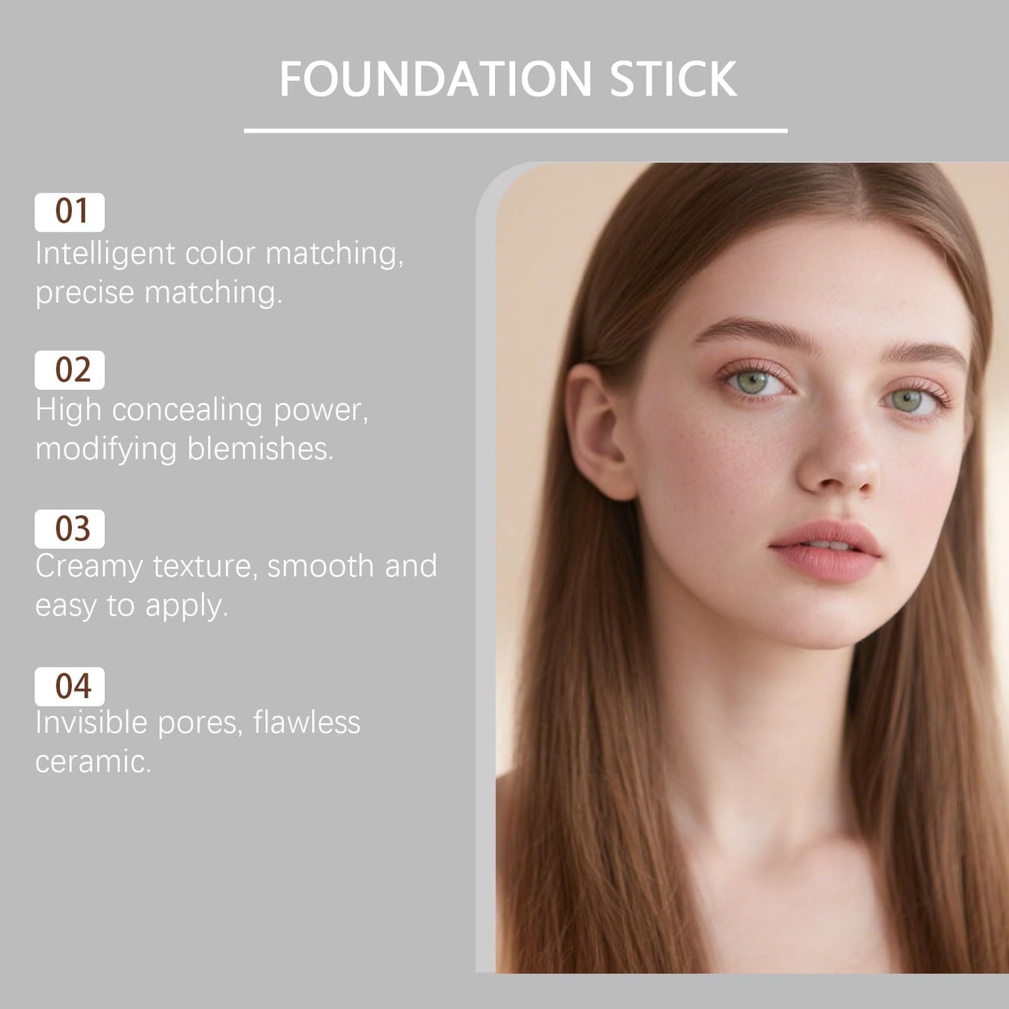 Upgraded Formula Color Changing Foundation Stick, Medium to Full Coverage Cream Foundation Stick with Brush Makeup Portable Dual-Ended Foundation Stick, 0.46 Fl Oz,Natural