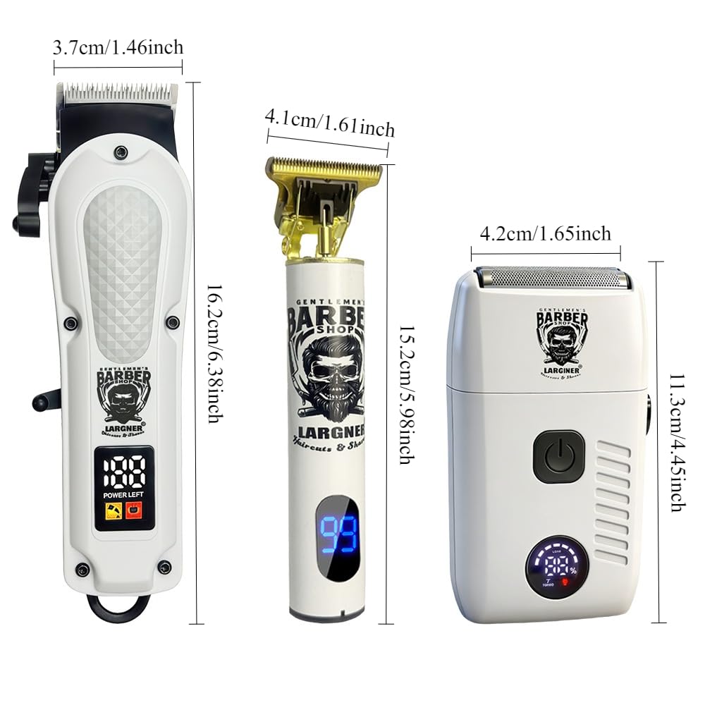 LARGNERSHAVER Hair Clippers for Men, Clippers and Trimmers Set, Barber Clippers, Electric Hair Trimmer with Box, Gifts for Men (White-3in1)