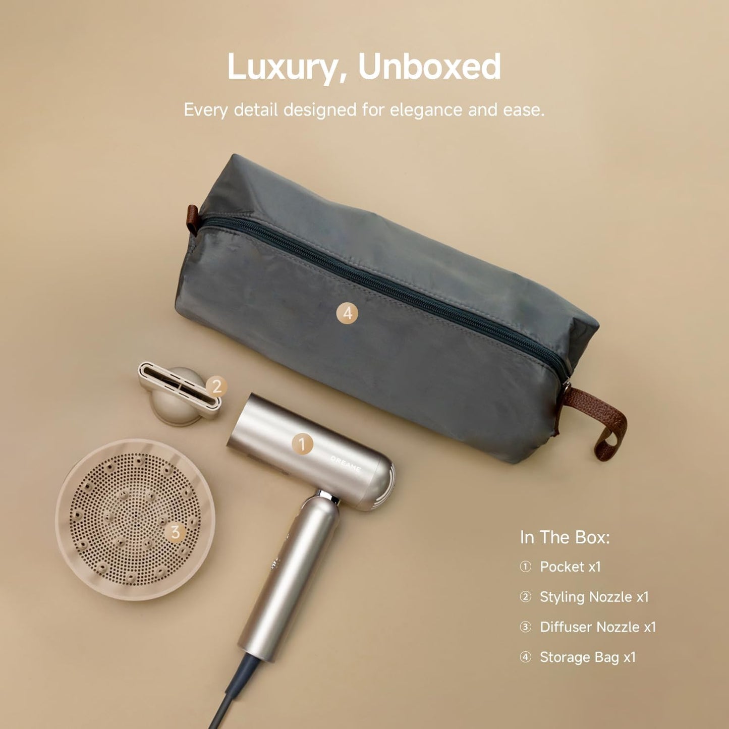 Dreame Pocket Hair Dryer - Portable Folding Blow Dryer with Diffuser | Fast Drying, Lightweight, Low Noise for Travel & Home