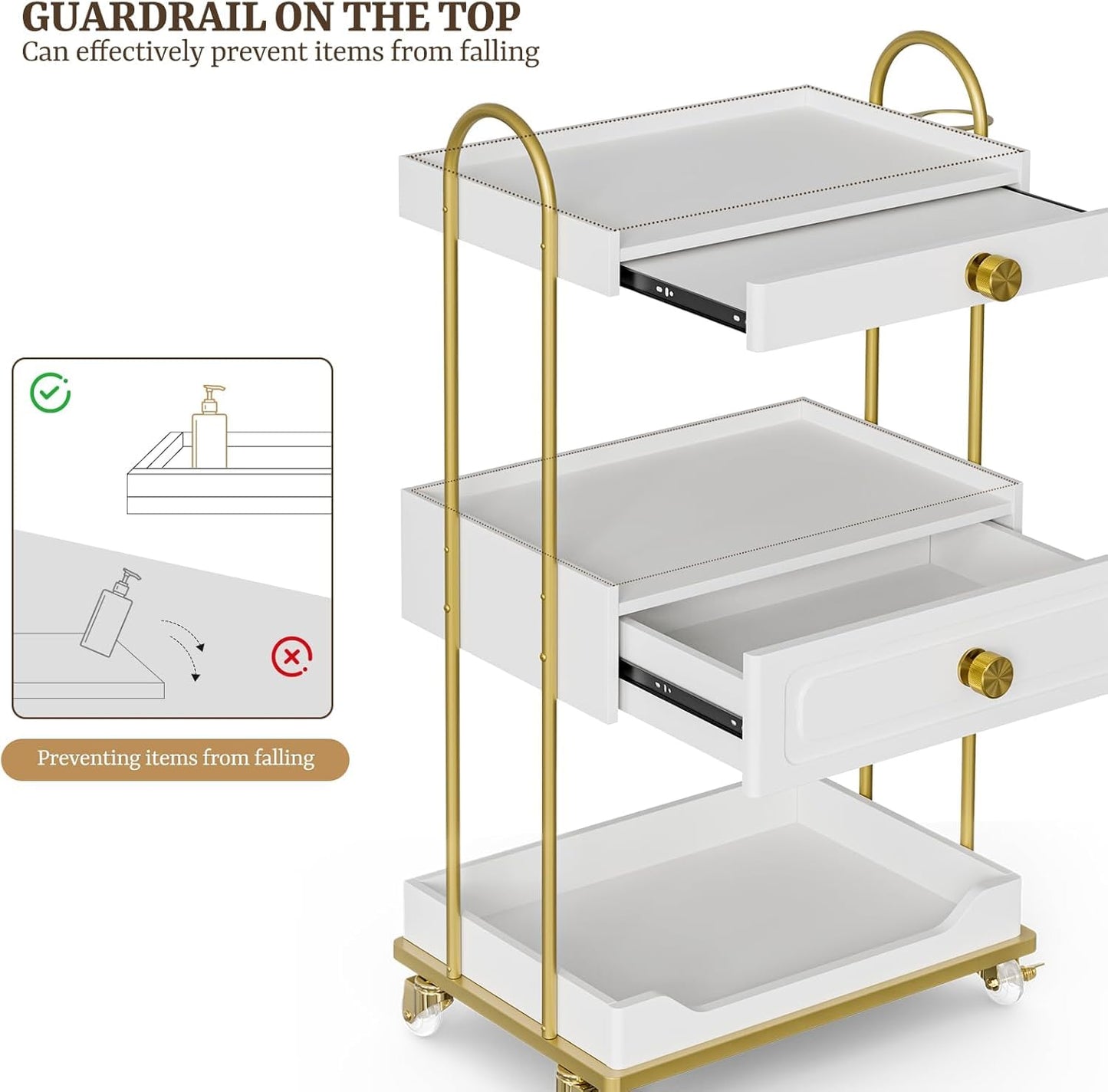 Rolling Beauty Trolley Cart - 3-Tier Barber Salon Cart with Lockable Wheels & Drawer Storage | Mobile Spa Trolley (White)