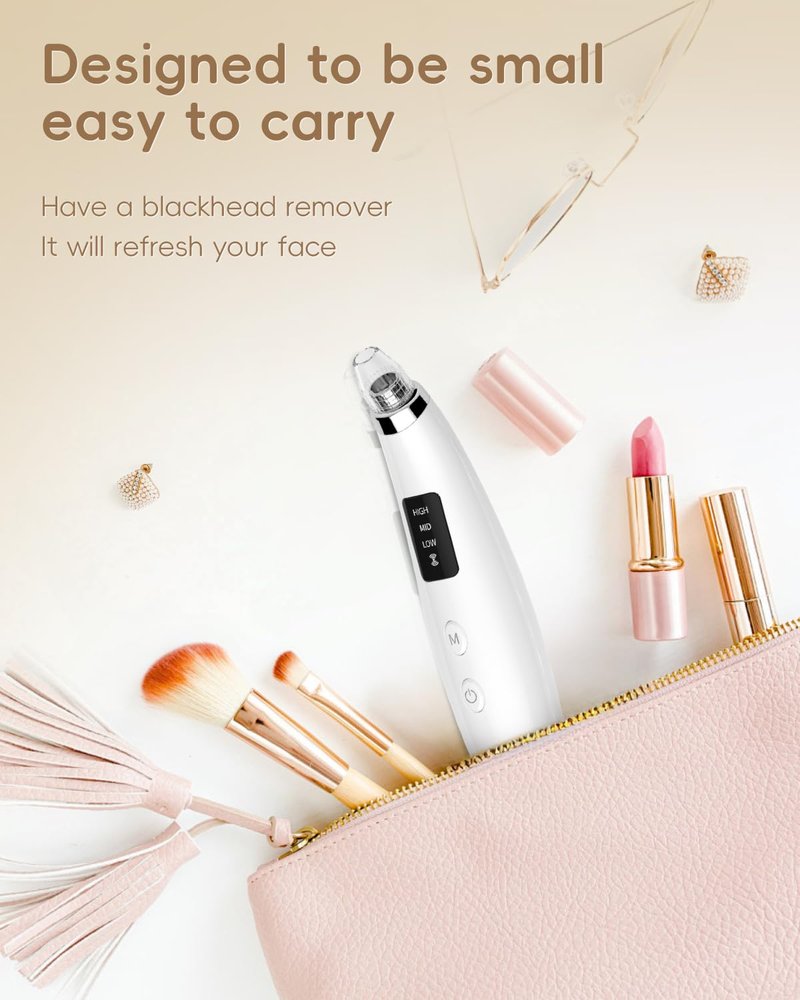 Pore Vacuum Blackhead Remover - Pore Extractor with 5 Attachments & 3 Suction Levels - Blackhead Remover Tools for Women and Men (White)