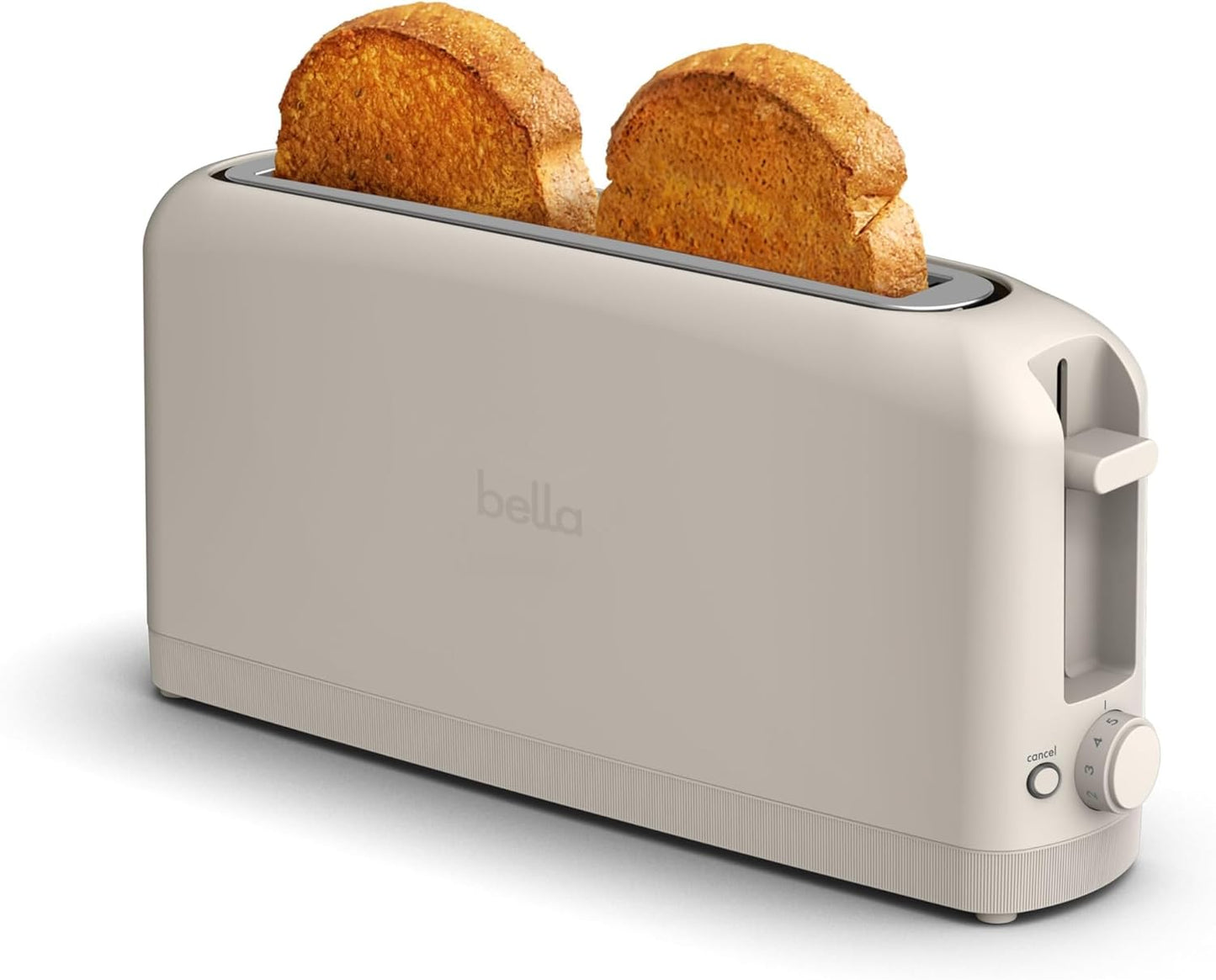 Bella 2 Slice Slim Toaster - 6 Setting Shade Control, 10” Long Slot, Anti-Jam & Auto Shutoff, Oatmilk Color
