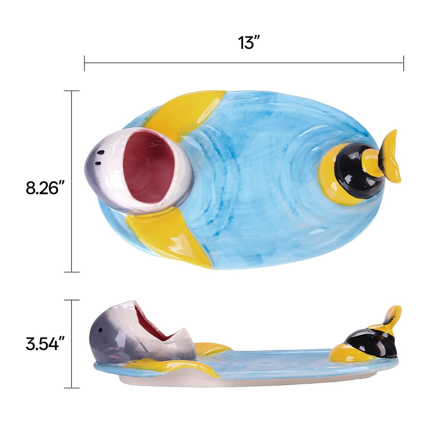 Ceramic Bee Shark Taco Holder, Bee Shark Sushi Plates, Funny Handmade Kitchen Salad Plates with Dipping Sauce Bowl, Microwave/Oven/Dishwasher Safe Plate, Holiday Birthday Gifts for Sharks Party Lovers