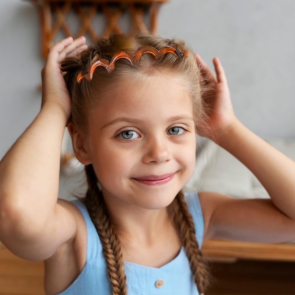 2 Pack U Shape Fashion Tooth Hair Comb Headband, Zig Zag High Cranium Headbands for Women, Reverse Hair Bands with Teeth for Women Girls (Amber & Black, one size)