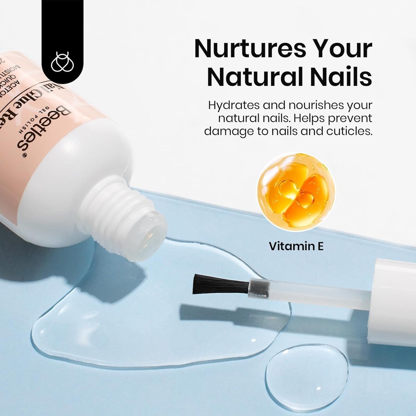 Beetles Nail Glue Remover with Cuticle Pusher, 20ml Press on Nails Glue Remover for False Nail Tips Acrylic Adhesive, Not for U v Gel Diy at Home