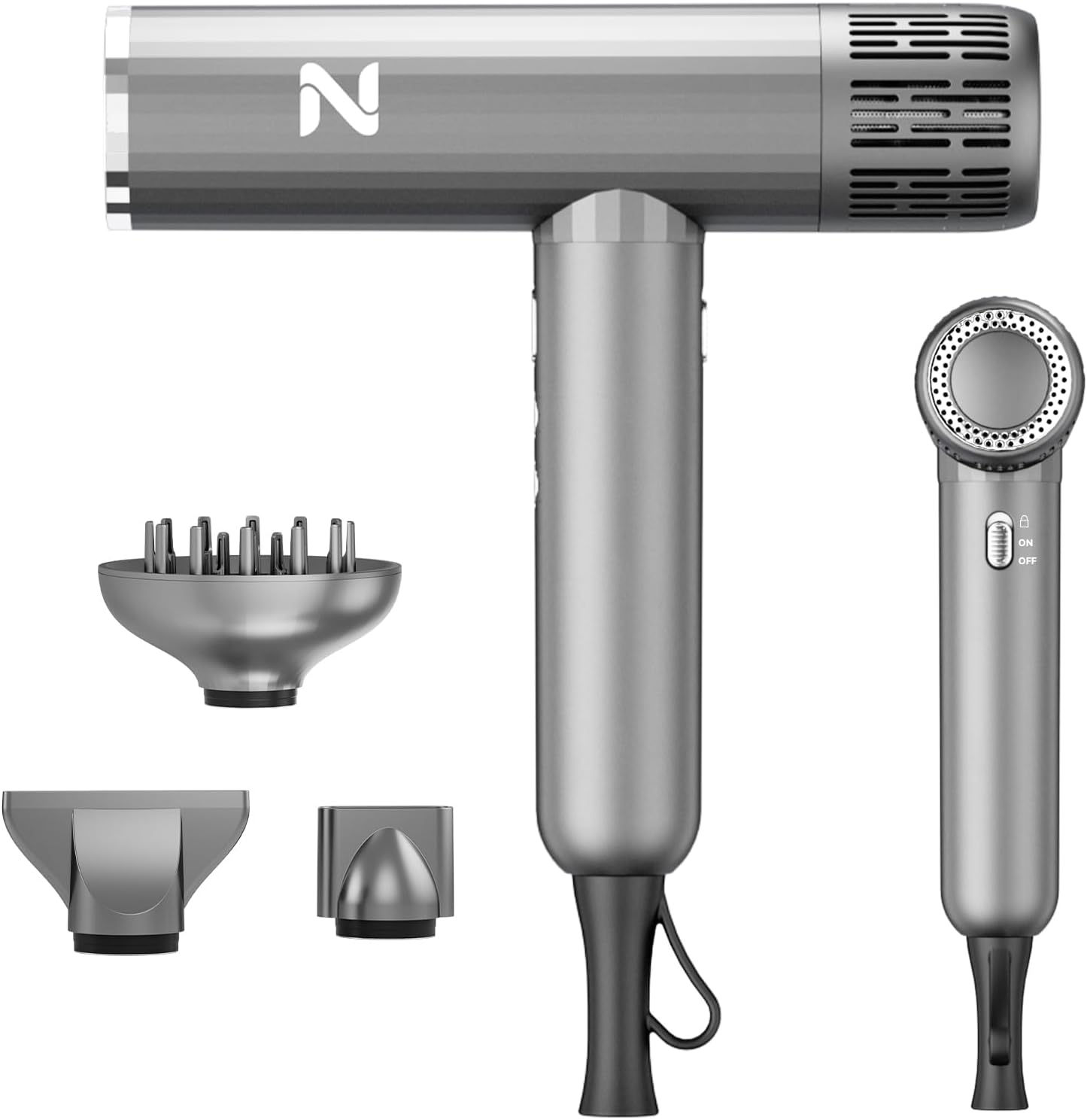 Natrial Ionic Hair Dryer - 1600W Professional Blow Dryer for Curly Hair | Fast Drying, Lightweight, Low Noise, Gray