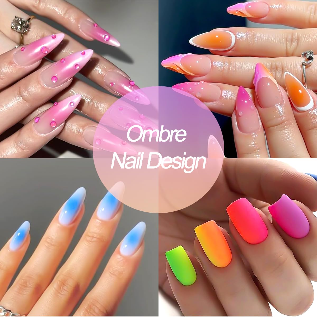 100Pcs/Box Nail Art Sponge for Ombre,Soft Nail Sponges with Grabbing Pen,Gradient Effect Painting Gel Halo Dyeing Tool Brush,Round Glass Palette Mixing Rod for Blooming Nails, Aura Nail,Manicure Salon