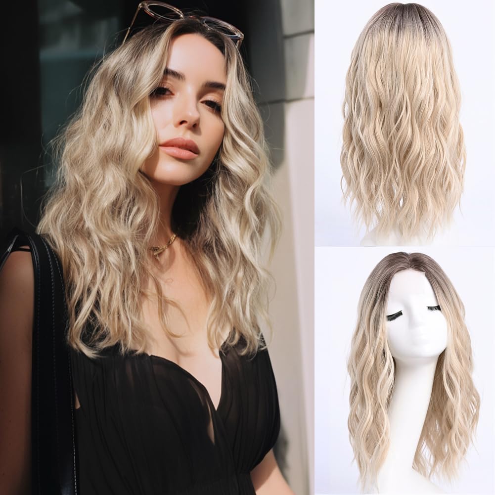 Wavy Wigs for Women - 18 Inch Medium Length Synthetic Wig | Natural Looking & Heat Resistant - Black