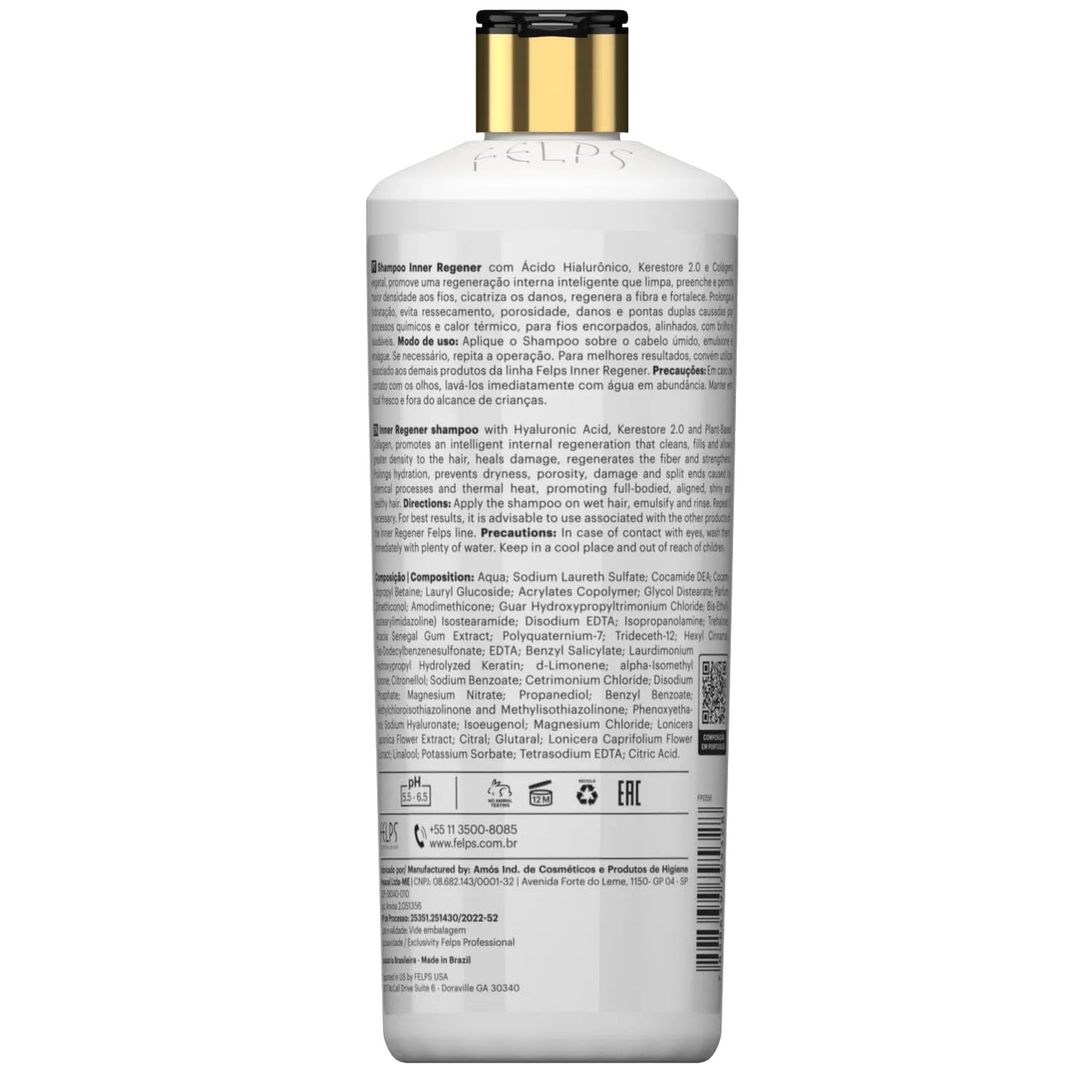 Felps Professional Inner Regener Shampoo, Hyaluronic Acid and Kerestore 2.0, 16.9 fl oz