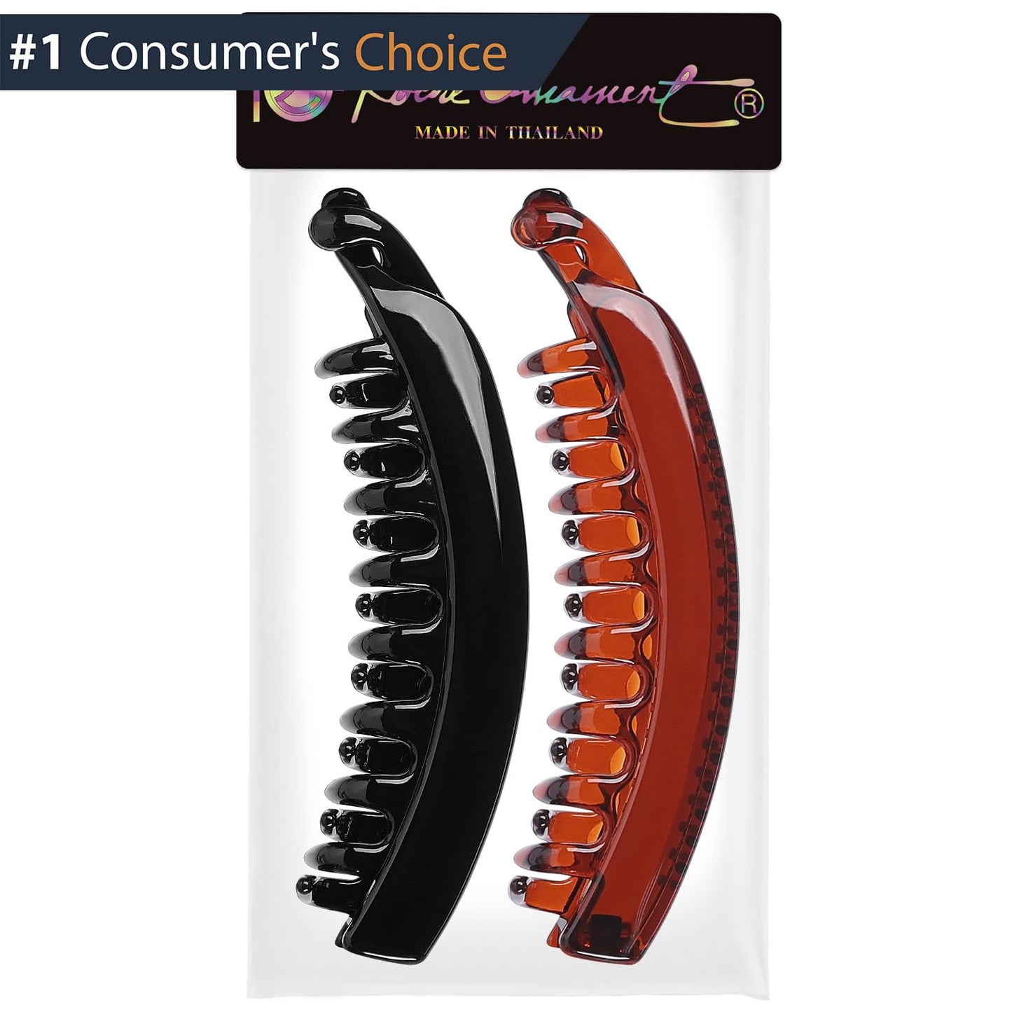 Large Banana Hair Clips for Women - 2 Pcs Thick Curly Ponytail Holders | Strong Hold, Black & Brown