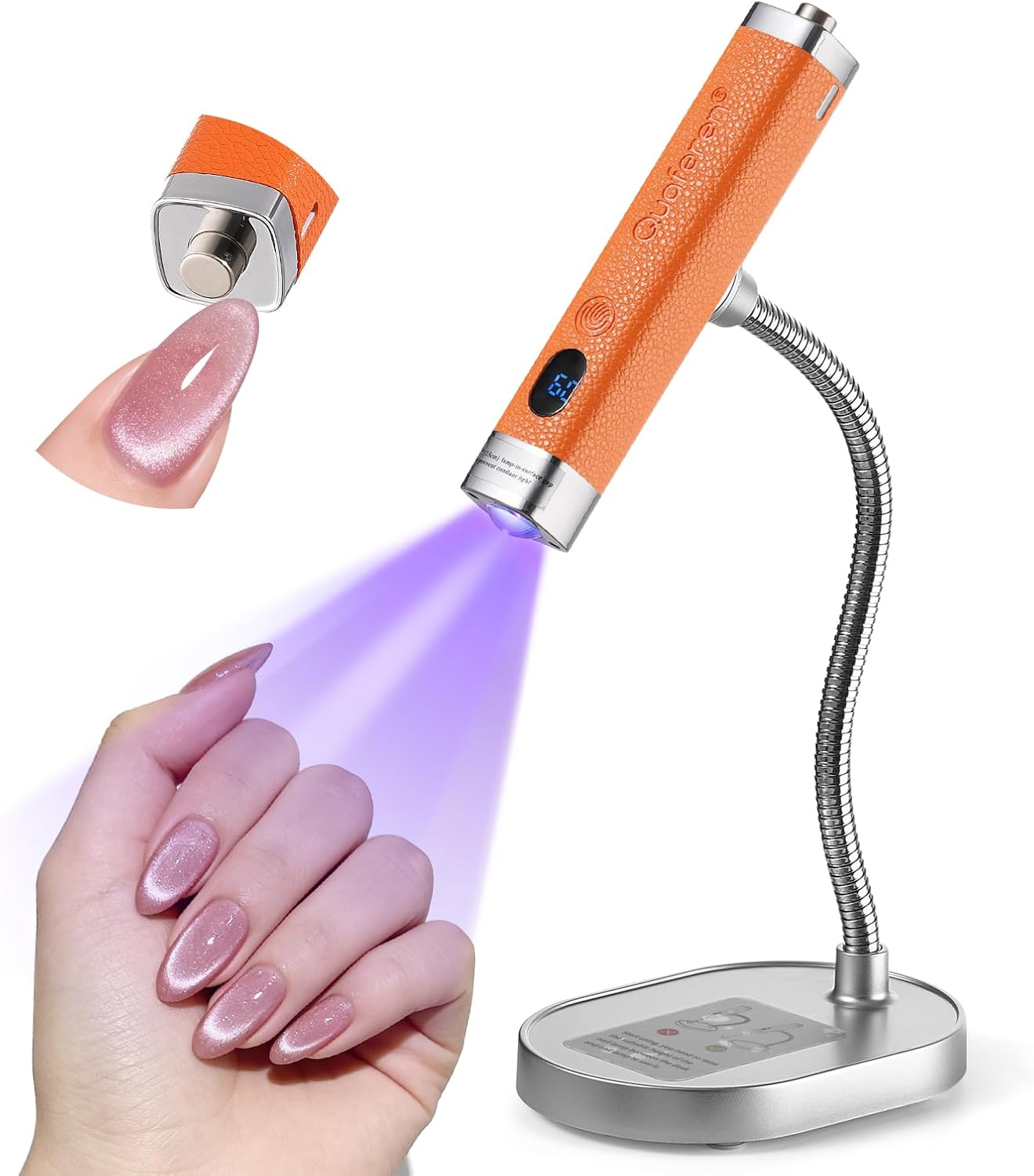 Mini Handheld UV Nail Lamp - Rechargeable Gel Curing Light with Auto Sensor & Cat Eye Magnet | White
