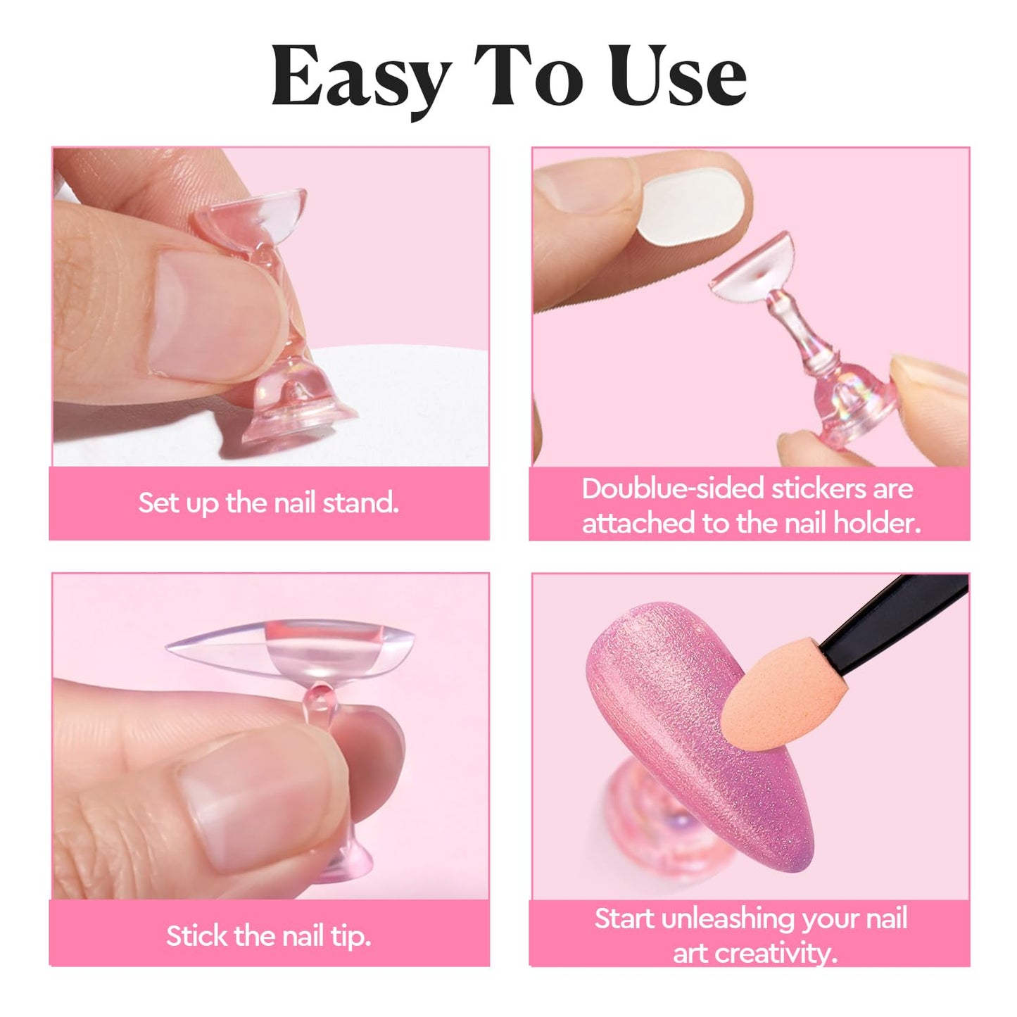 AZUREBEAUTY Nail Stand Set, Magnetic Nail Stand for Press Ons, Acrylic Nail Holder for Painting Nails, Round Metal Base, 200 Double-Sided Sticky Tabs, Nail Tips Practice Display for DIY Salon Supplies