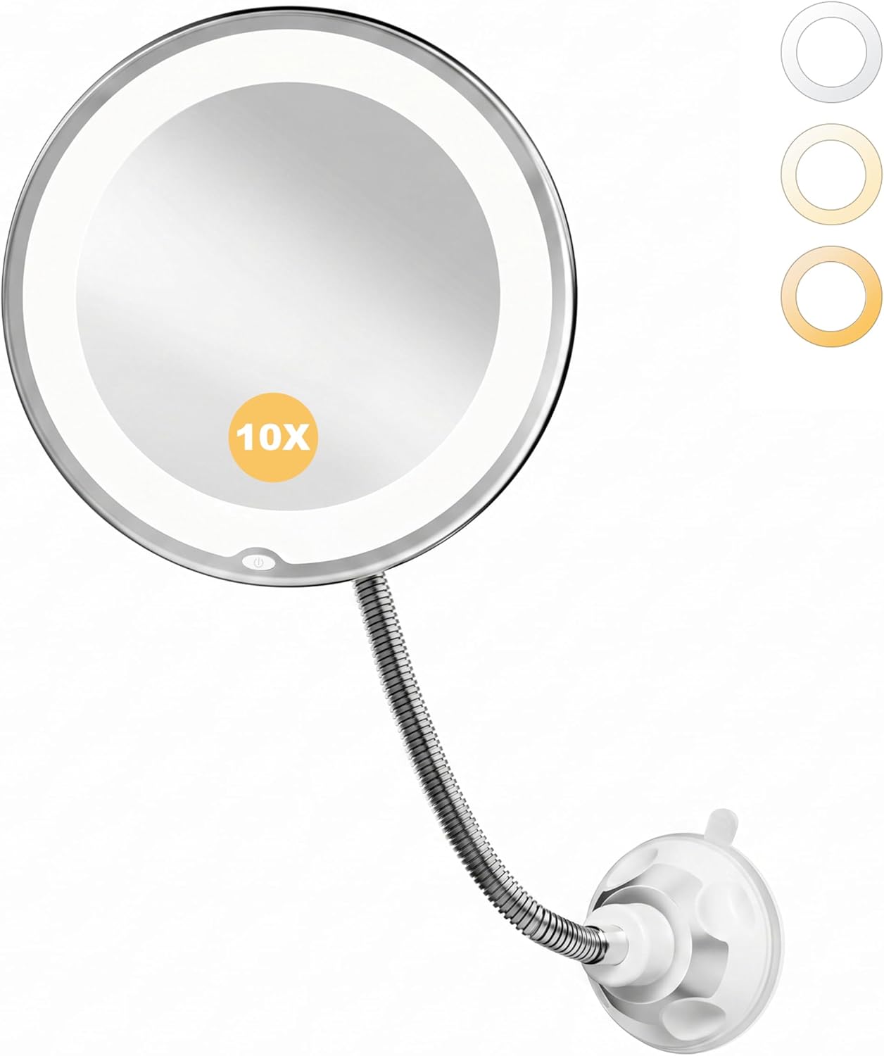 Brightown 10x Makeup Mirror with Lights - Flexible Gooseneck, 3 Lighting Modes | Battery Operated, Suction Cup, Black