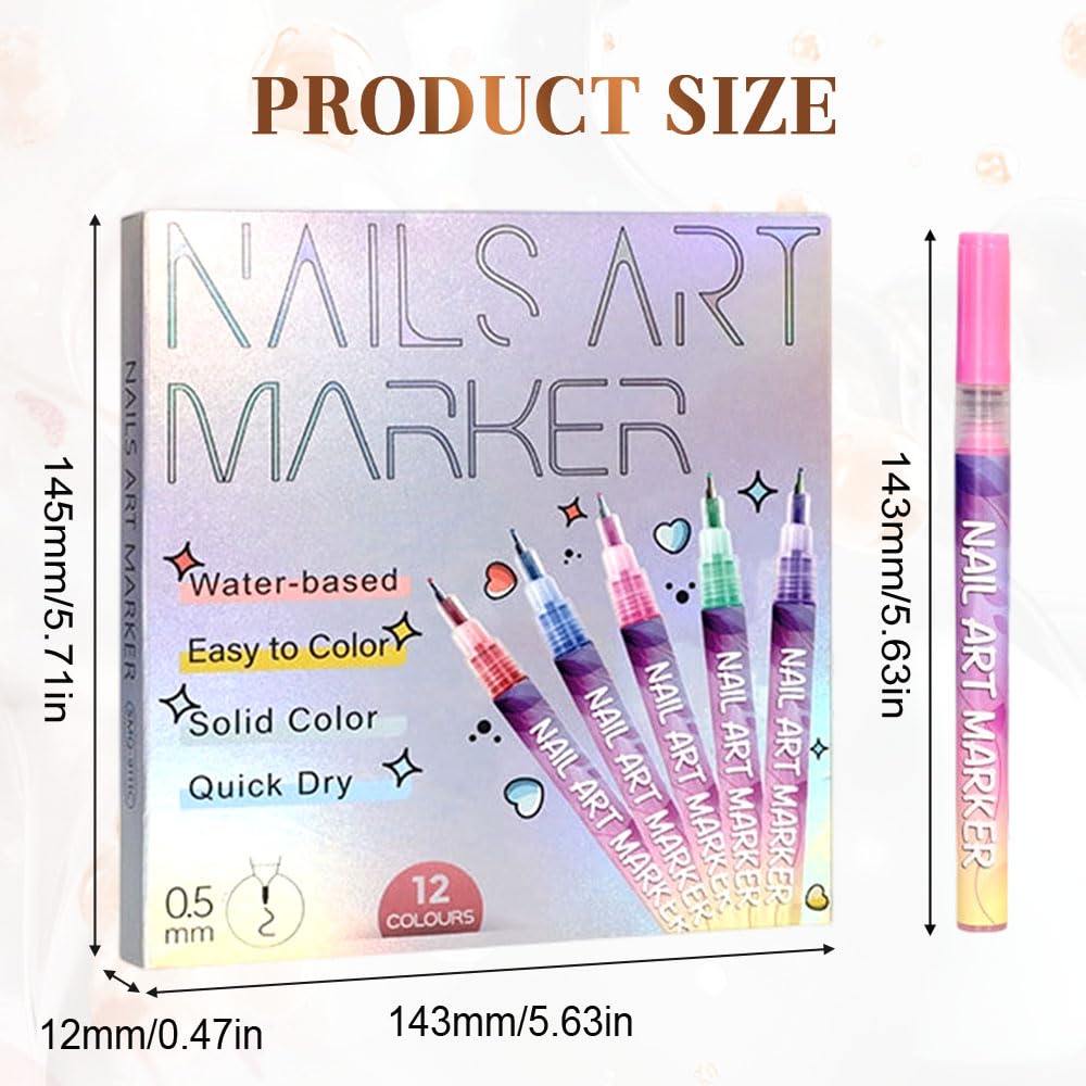 12 Colors Nail Art Pens Set, 2026 Upgraded Nail Art Markers Polish Pen Quick Dry, Acrylic Nail Art Tools for Dotting Drawing Painting Liner DIY (2 pack & 30 pcs stickers)