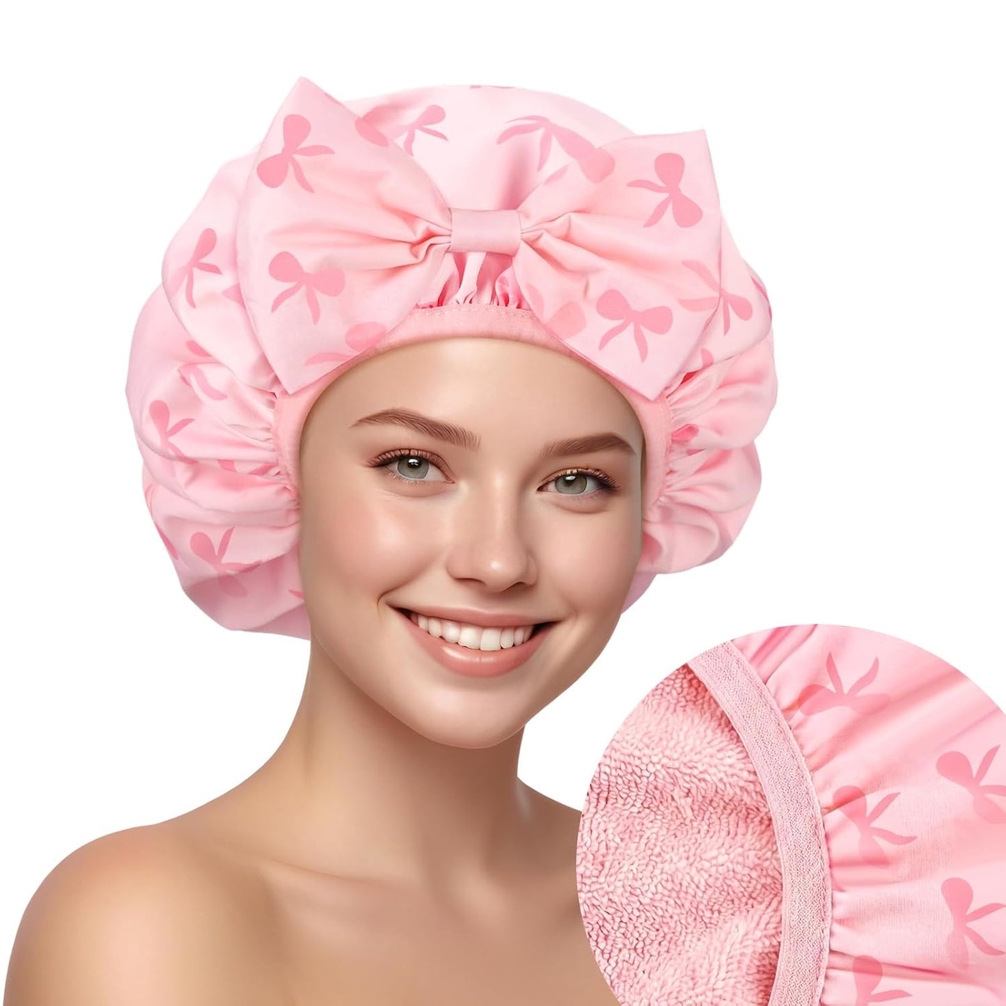 Cherry Shower Cap for Women - Terry Lined, Waterproof & Adjustable | Reusable Double Layer Bath Bonnet for Braids & Curly Hair