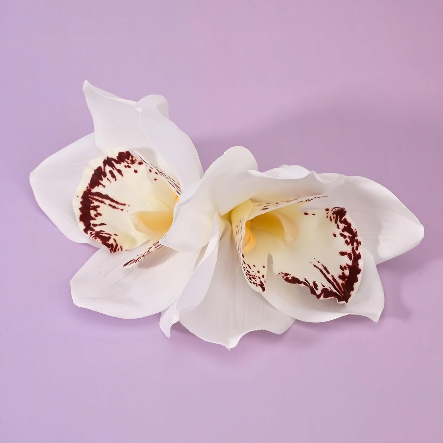 Hawaiian Flower Hair Clips - Artificial Orchid Hair Accessories for Vacation, Beach Parties & Weddings | White