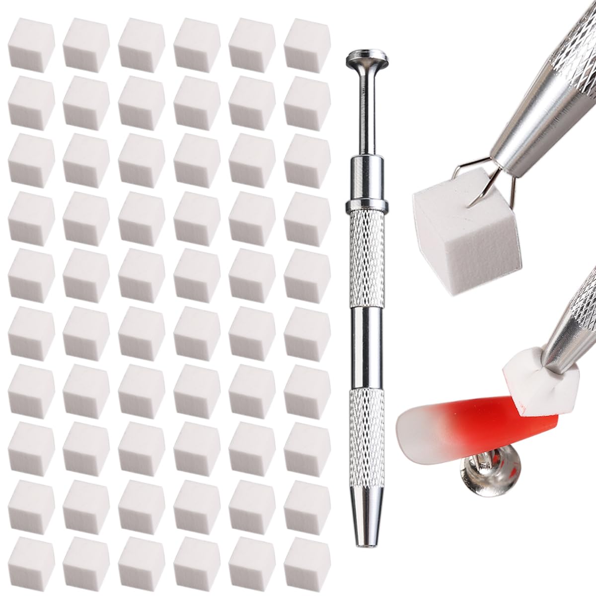 Soft Nail Sponges for Ombre & Gradient Effects - 100 Pcs White Nail Art Sponges with 6 Wedge Sponges & Grabbing Pen